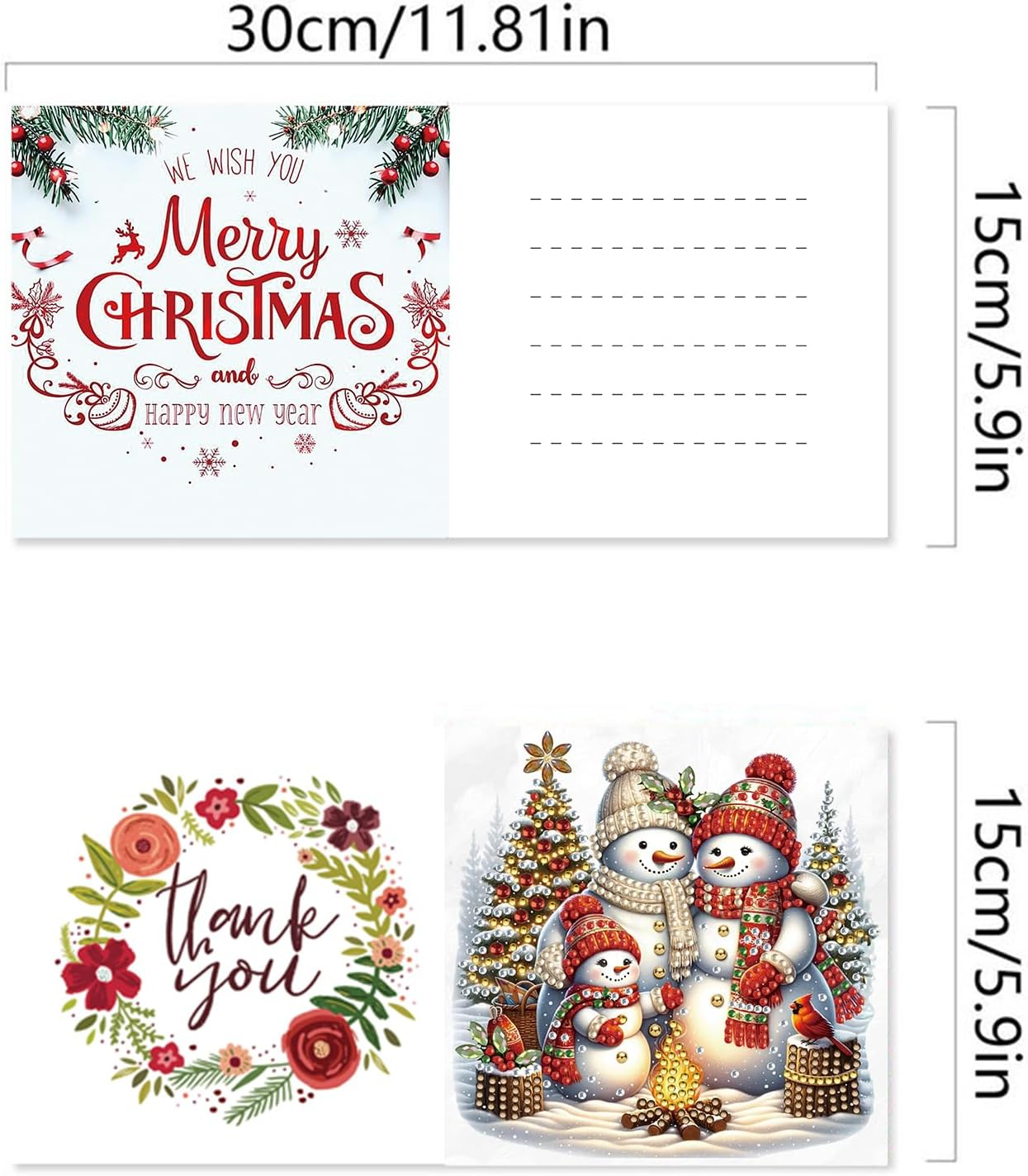 Awesocrafts 6Pcs Diamond Art Christmas Cards Craft Kits XXX, DIY Diamond Painting Cards Sets, 5D Diamond Art Cards with Envelopes, Postcards for Handmade Gift, Xmas Gift 30 * 15Cm (Snowman) - Animal image number 7