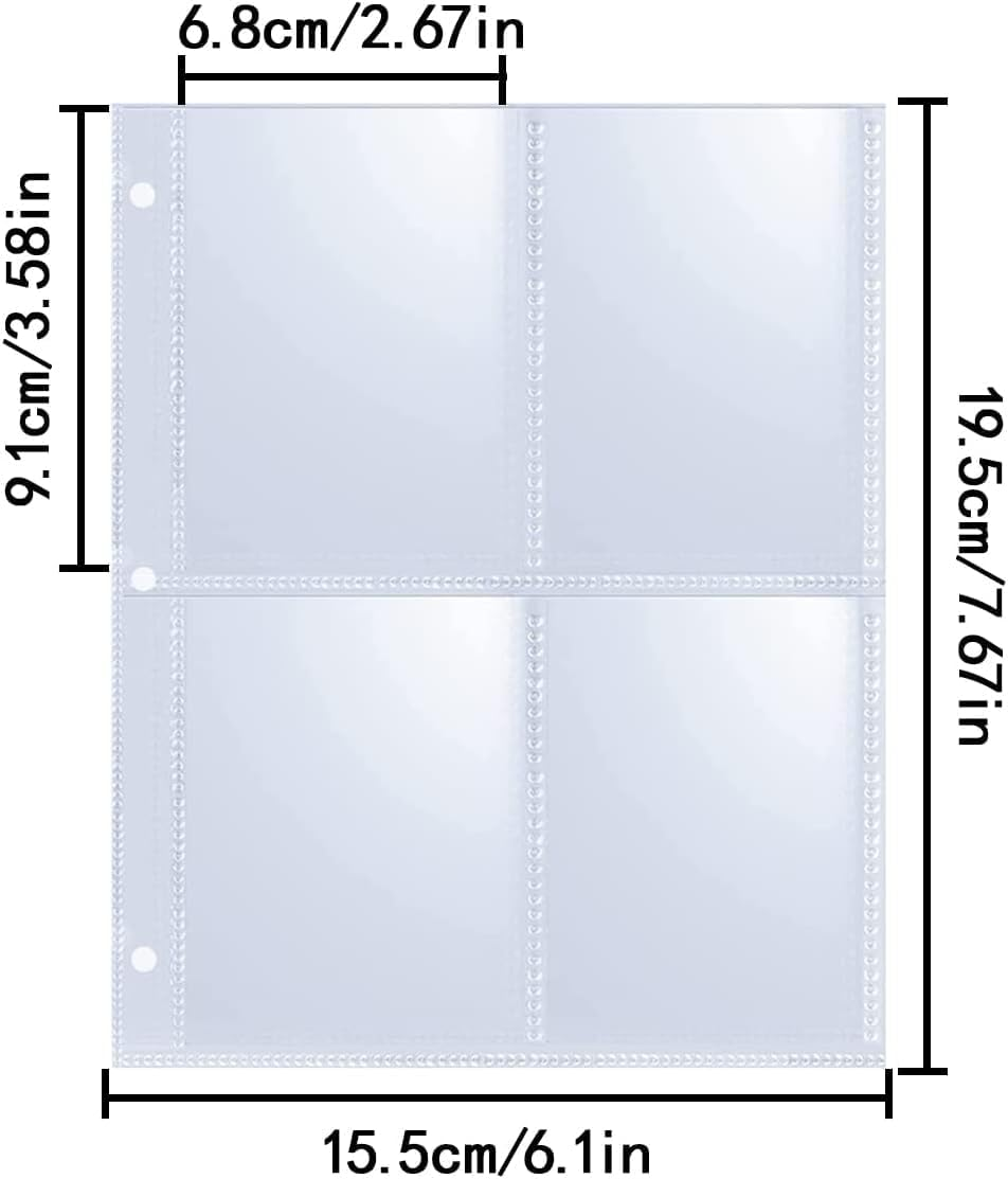 Pockets Binder Card Sleeves, 40 Pcs Double Sided 4 Pocket Trading Card Sleeves Pages for 3 Ring Binder, Clear Flexible Card Page Sleeves for Sport Cards, Game Cards, Business Cards