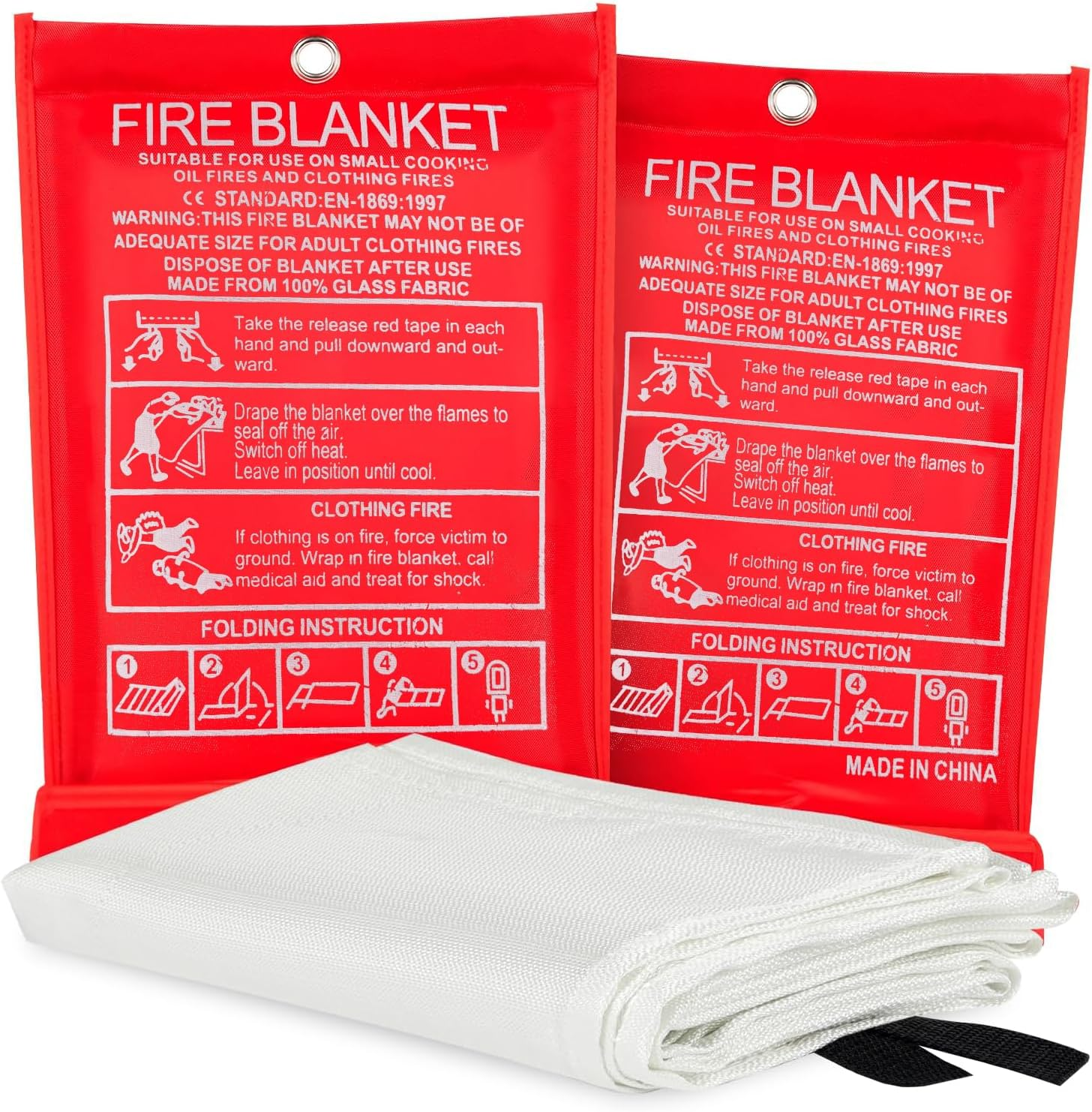 Emergency Fire Blanket for Home & Kitchen &ndash; 1.2M X 1.2M Fiberglass Fire Suppression Blanket, Fireproof Flame Retardant Safety Blankets for Camping, Grill, School, Car, Office, Warehouse, 2 Pack image number 1