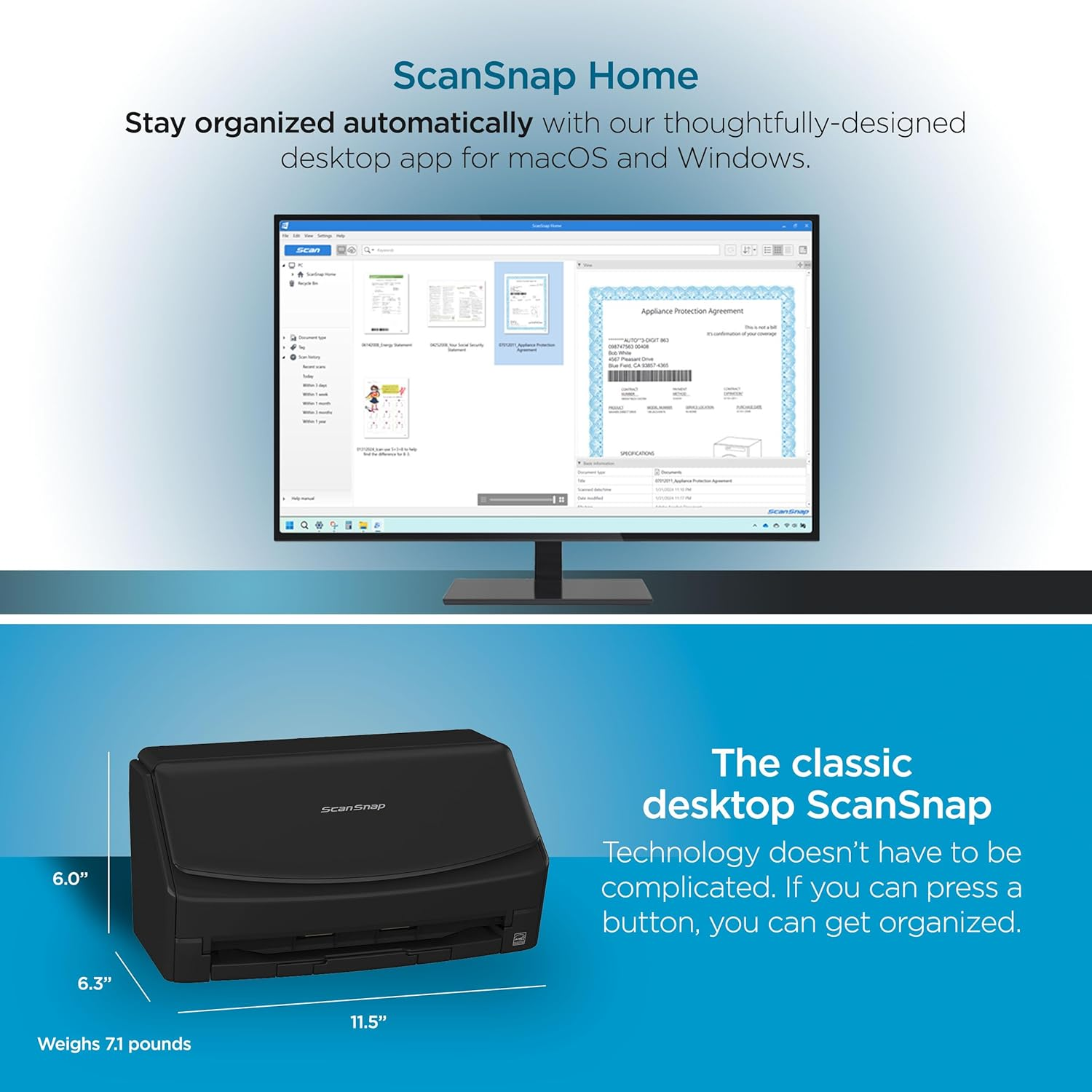 Scansnap Fujitsu Ix1400 Simple One-Touch Button Document Scanner for Mac or PC, Black