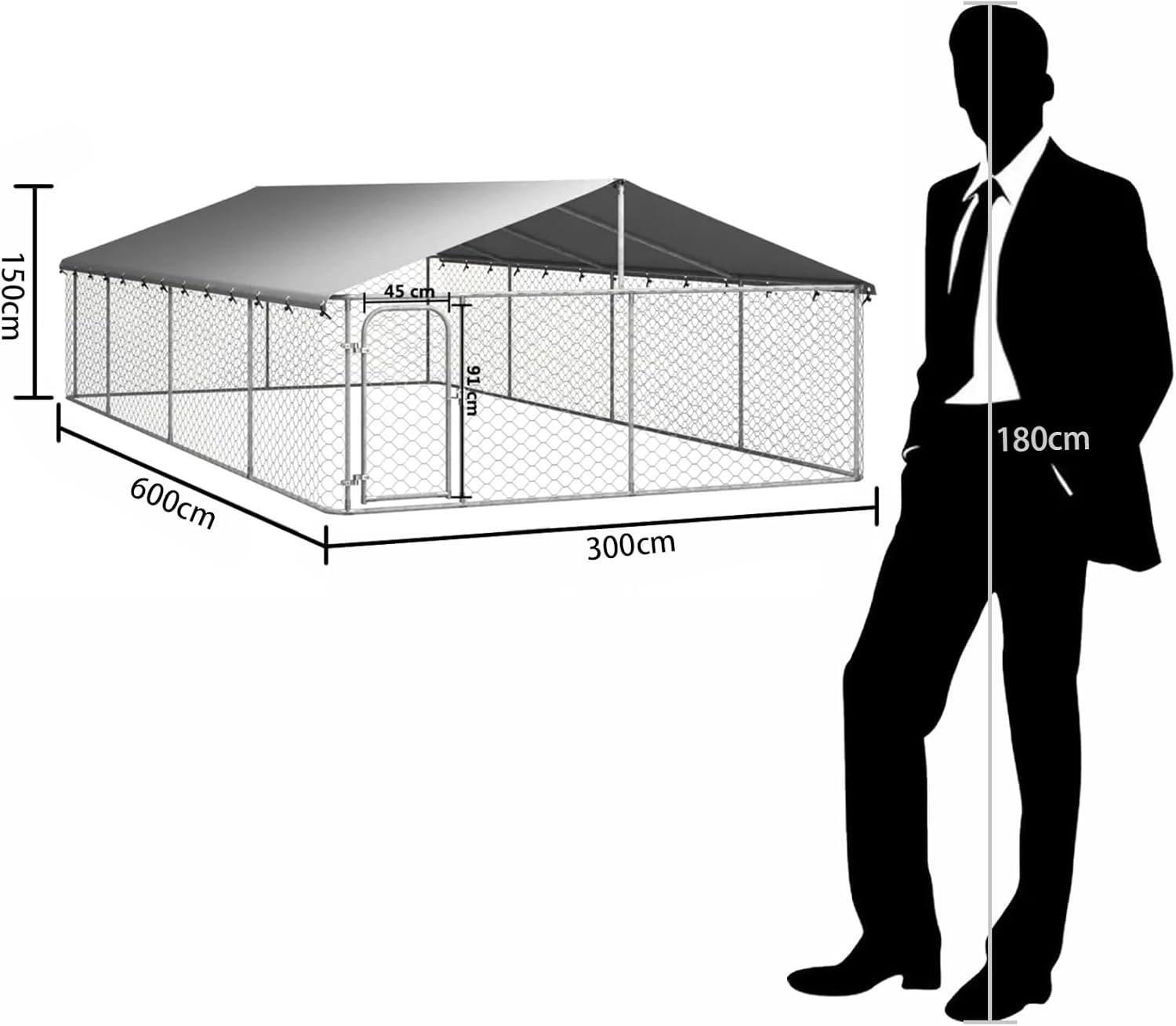 Outdoor Dog Kennel - Durable Galvanised Steel Construction with Safety Lock and UV Protected Canopy - Large Space for Exercise and Play (600 X 300 X 150 Cm) image number 2