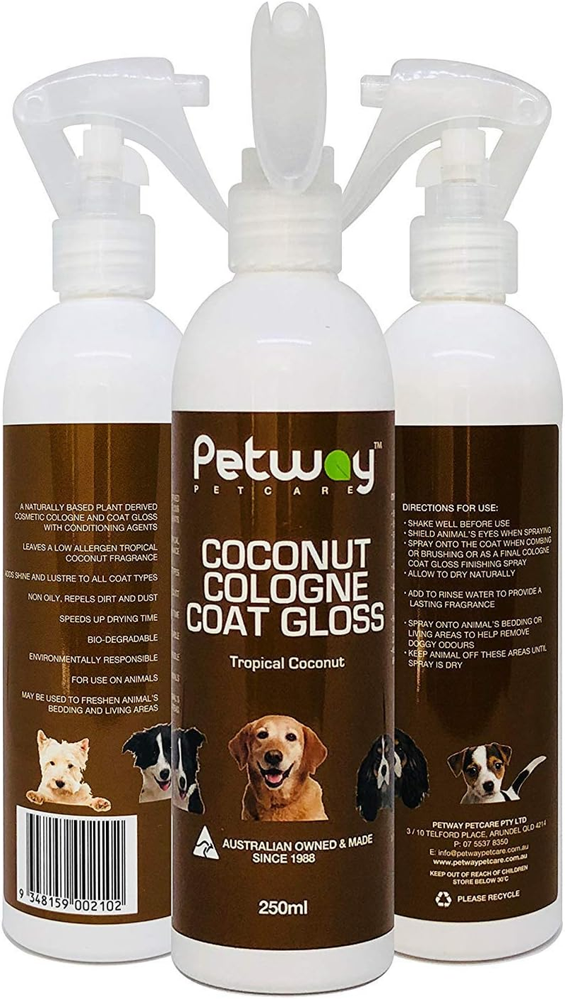 Petway Petcare Coconut Cologne Coat Gloss for Dogs and Puppies, Dog Cologne Spray with Coconut for Conditioning, Dog Gloss with Deodoriser, Pet Odor Eliminator and Dog Spray for Grooming, 250Ml