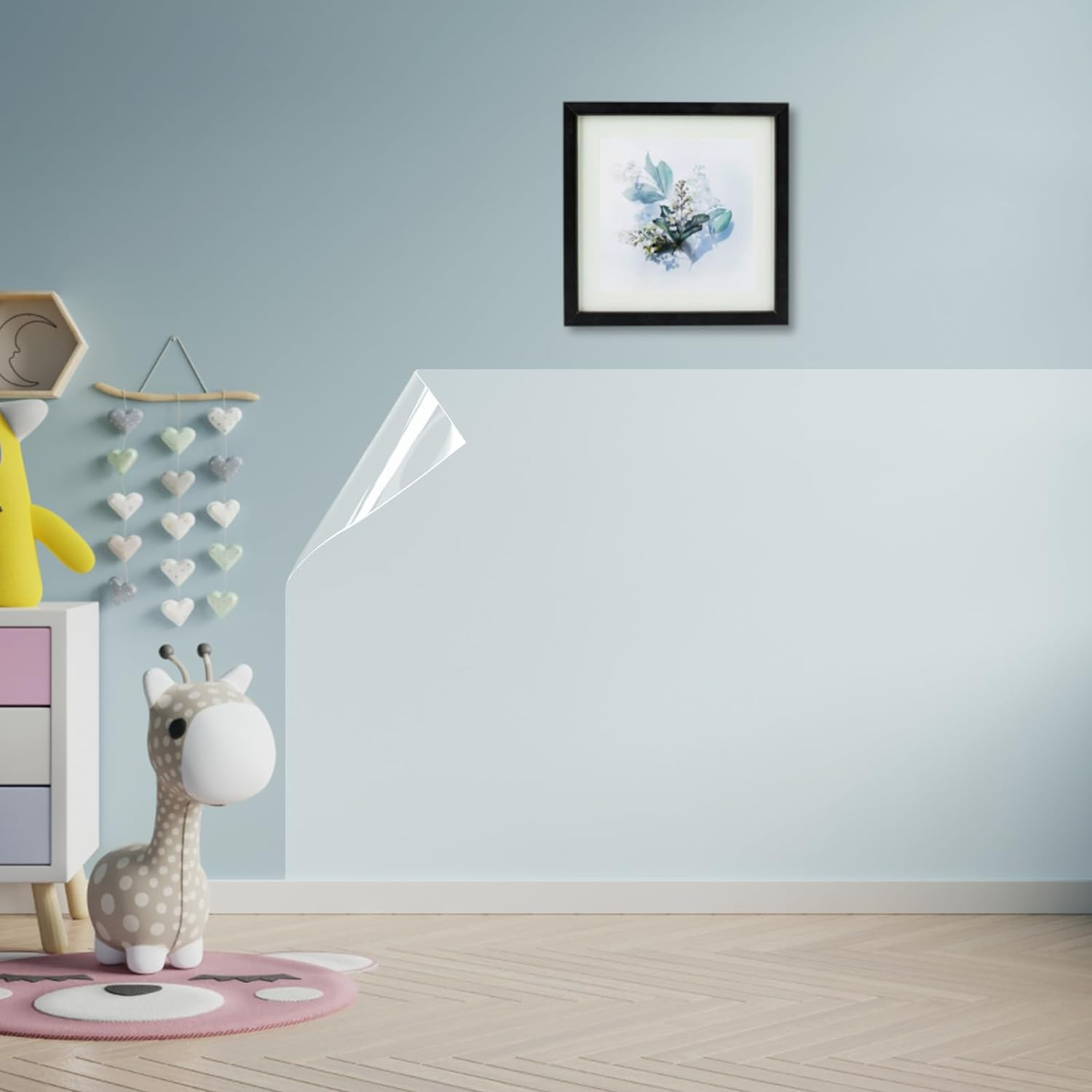 2Pcs Electrostatic Wall Protective Film Set with Film Cutter, Clear Wall Protector Removable Contact Paper,Transparent Static Cling Splash Guard Film for Furniture Chair Back Door 6.56 FT image number 1