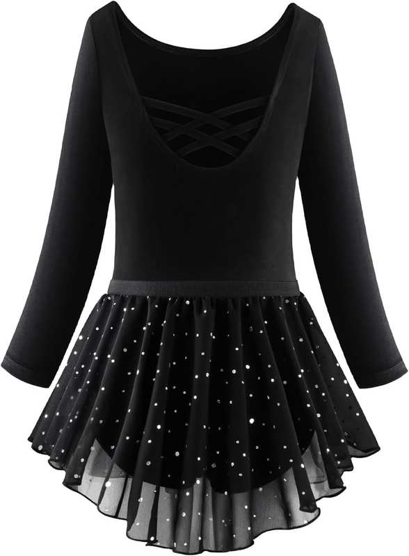 KEOYA Girls Dance Leotards Long Sleeve Ballet Outfits Dance Skirted Leotard Kids Ballet Tutu Dress for 3-11 Years image number 1