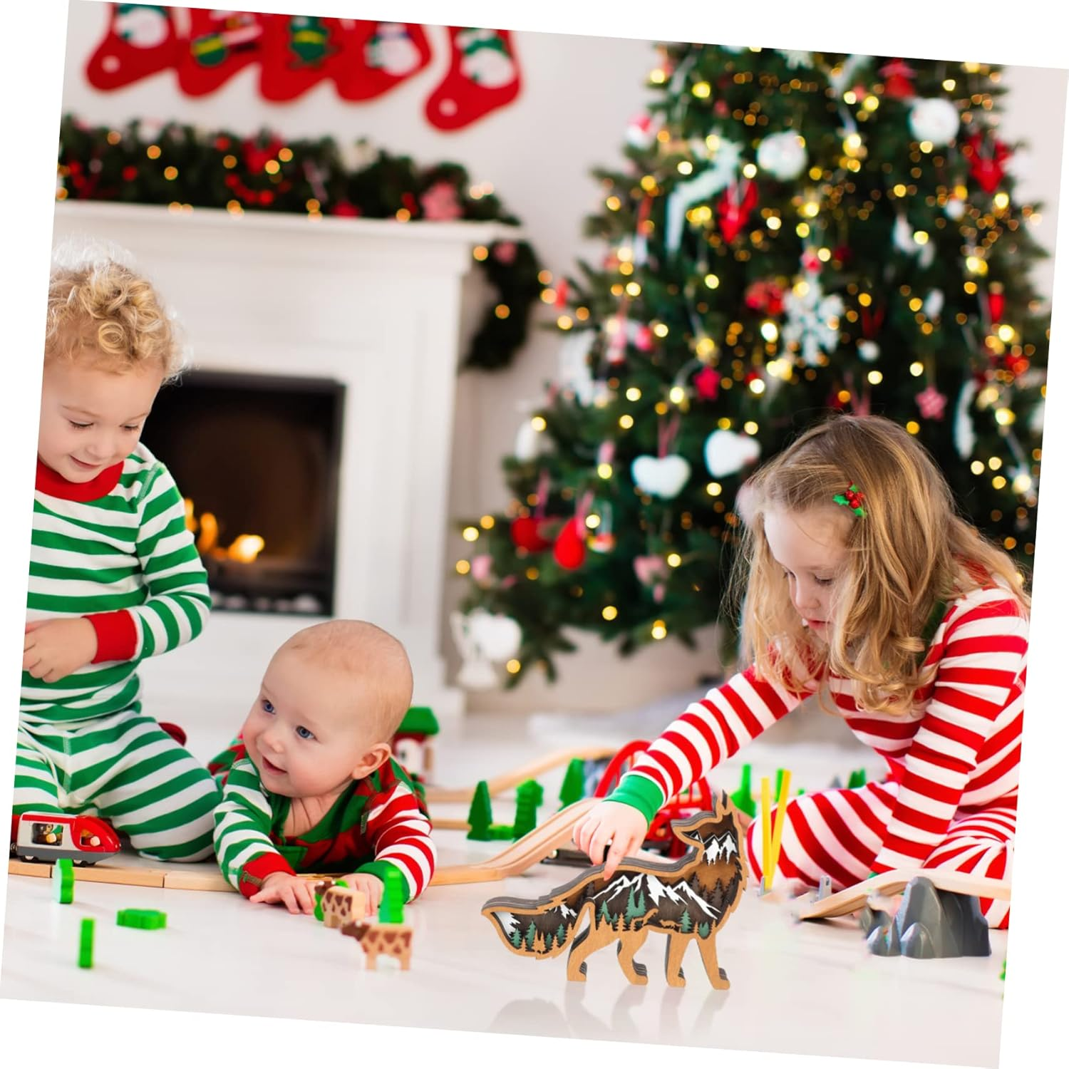 Wood Animal Christmas Wood Craft Desktop Ornament Christmas Party Decoration Home Decor Front Door Scenario image number 1