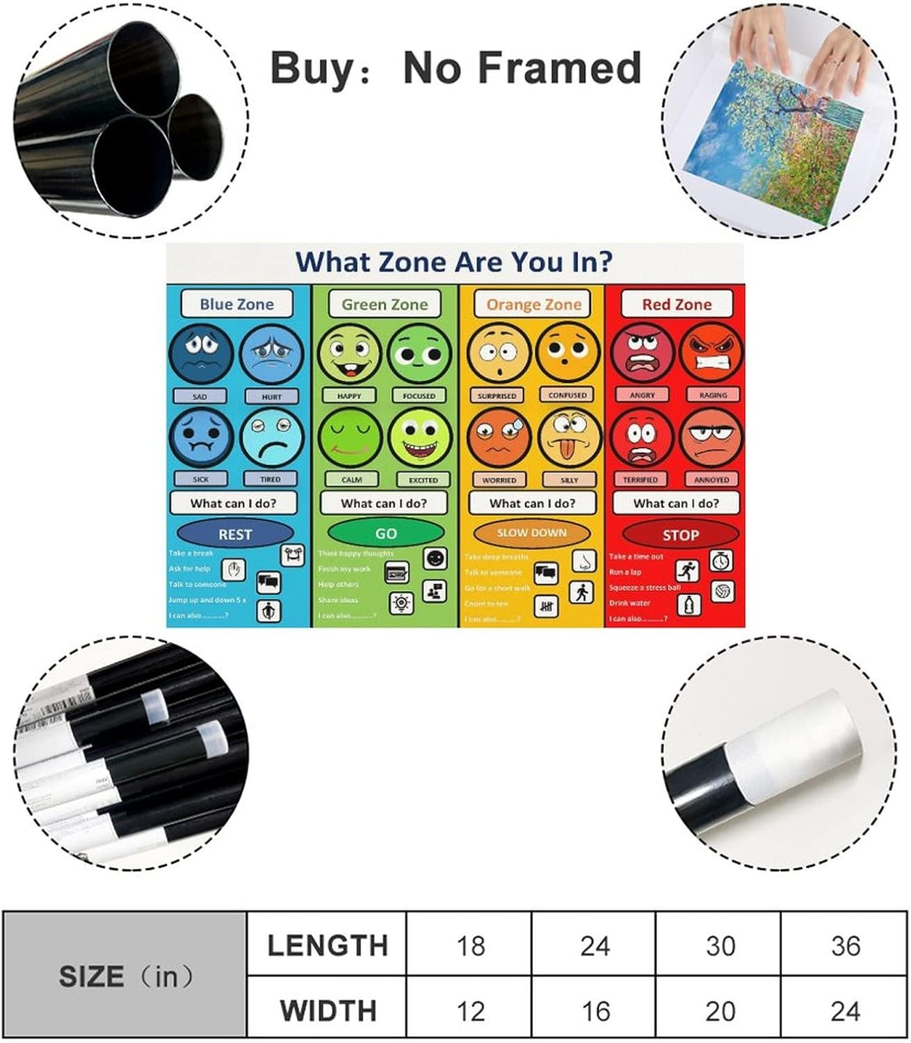 MYLU Emotional Management Zones of Regulation Educational Poster 3 Canvas Poster Bedroom Decor Sports Landscape Office Room Decor Gift Unframe-Style 12X18Inch(30X45Cm) image number 2