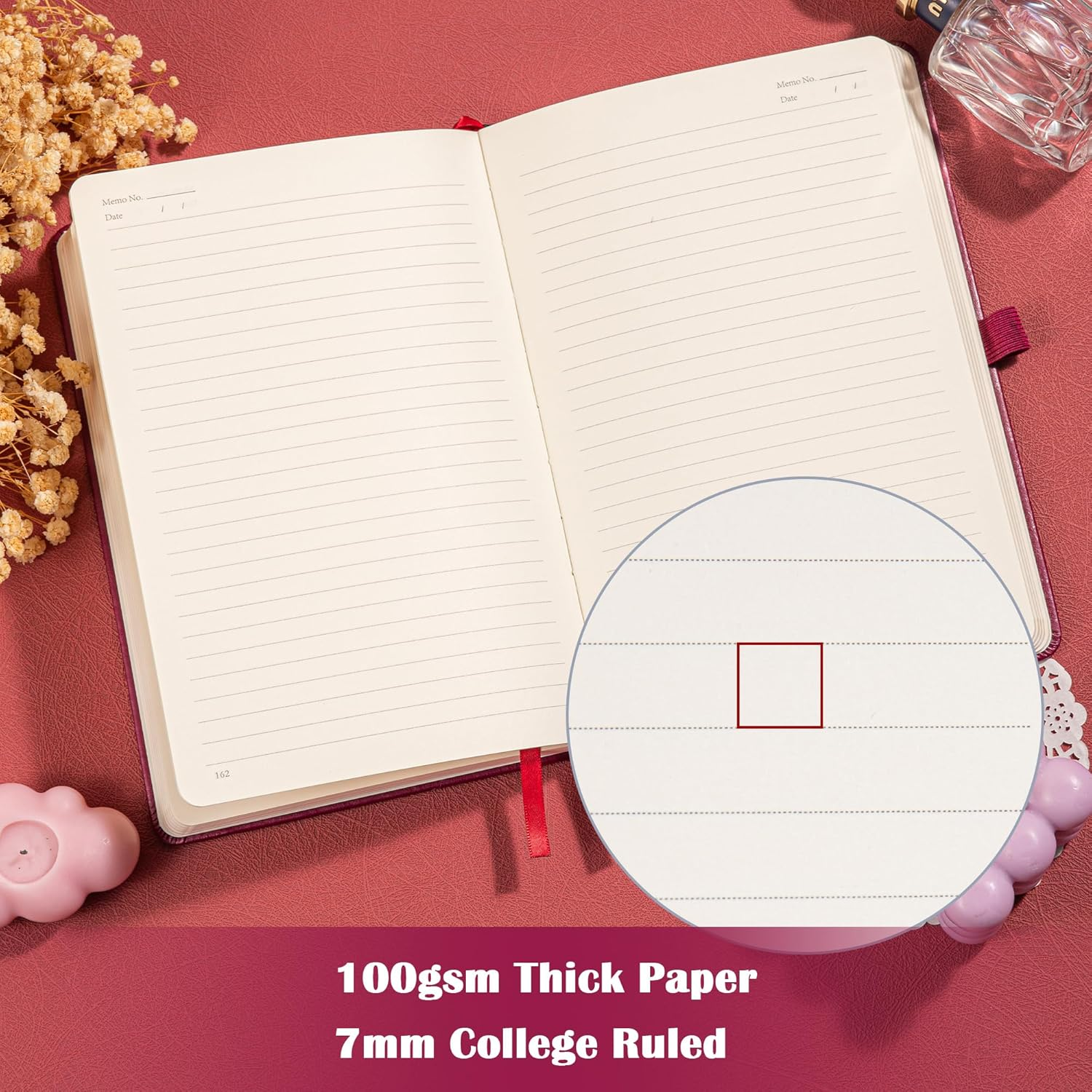 MGGAO College Rule Notebook for Women Men, 318 Numbered Pages Journal, A5 Butterfly Floral Journals for Writing, Aesthetic Notebooks, Work School Note Taking, 5.4" X 8.4" - Purple image number 5