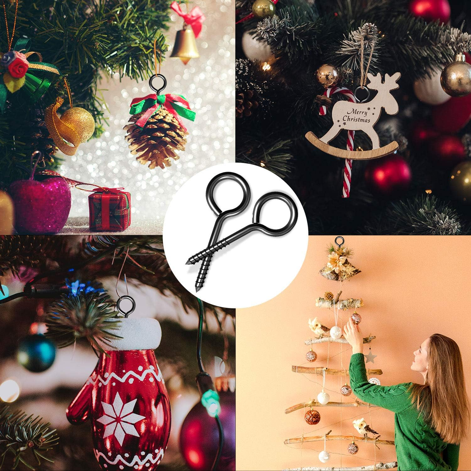 ZAUGONTW 5 Inch Screw Eye Hooks, Stainless Steel, 10 Pcs Heavy Duty Black Large Screw Eye Hooks for Hanging, Tie-Downs, Heavy-Duty Applications image number 2