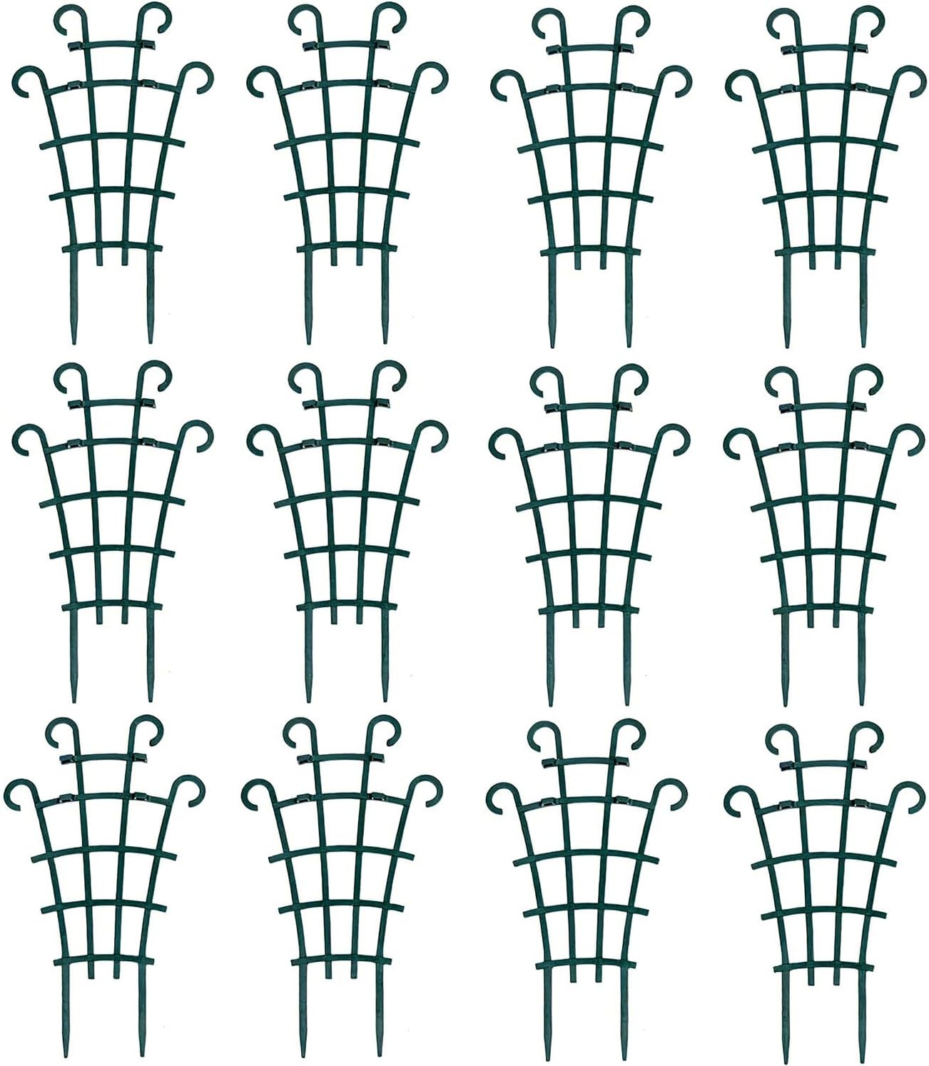 12 Pack Trellis for Potted Plants, Garden Climbing Plant Support, Plastic Mini Flower Pots Stackable Trellis for Peas, Dark Green image number 1