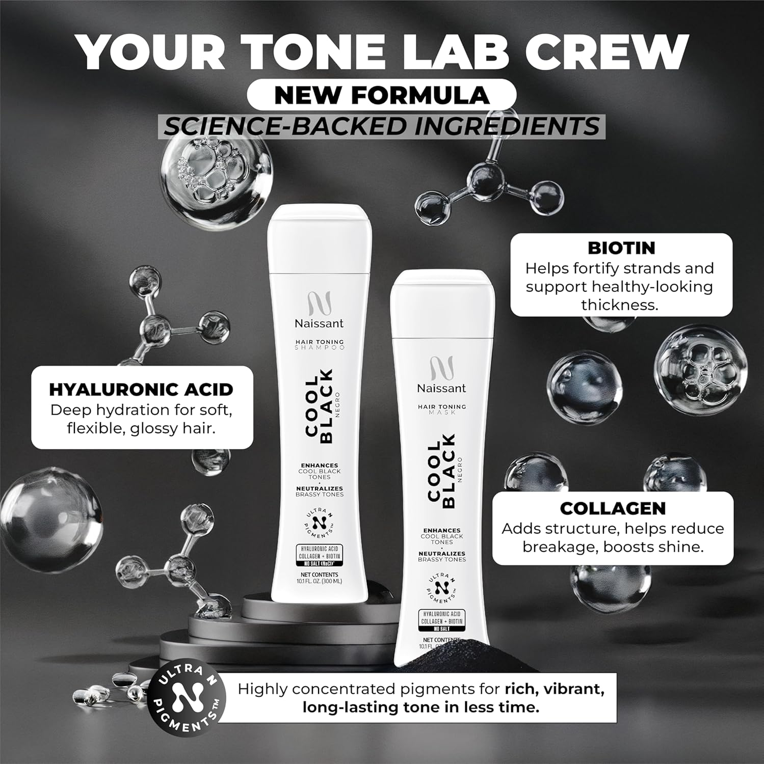 Naissant Cool Black Hair Toning Mask | Ultra High-Purity Pigments | Neutralizes Red & Orange Undertones | Hyaluronic Acid, Collagen & Biotin | Paraben, Ammonia & Sulfate Free | 10.1 Fl. Oz image number 5