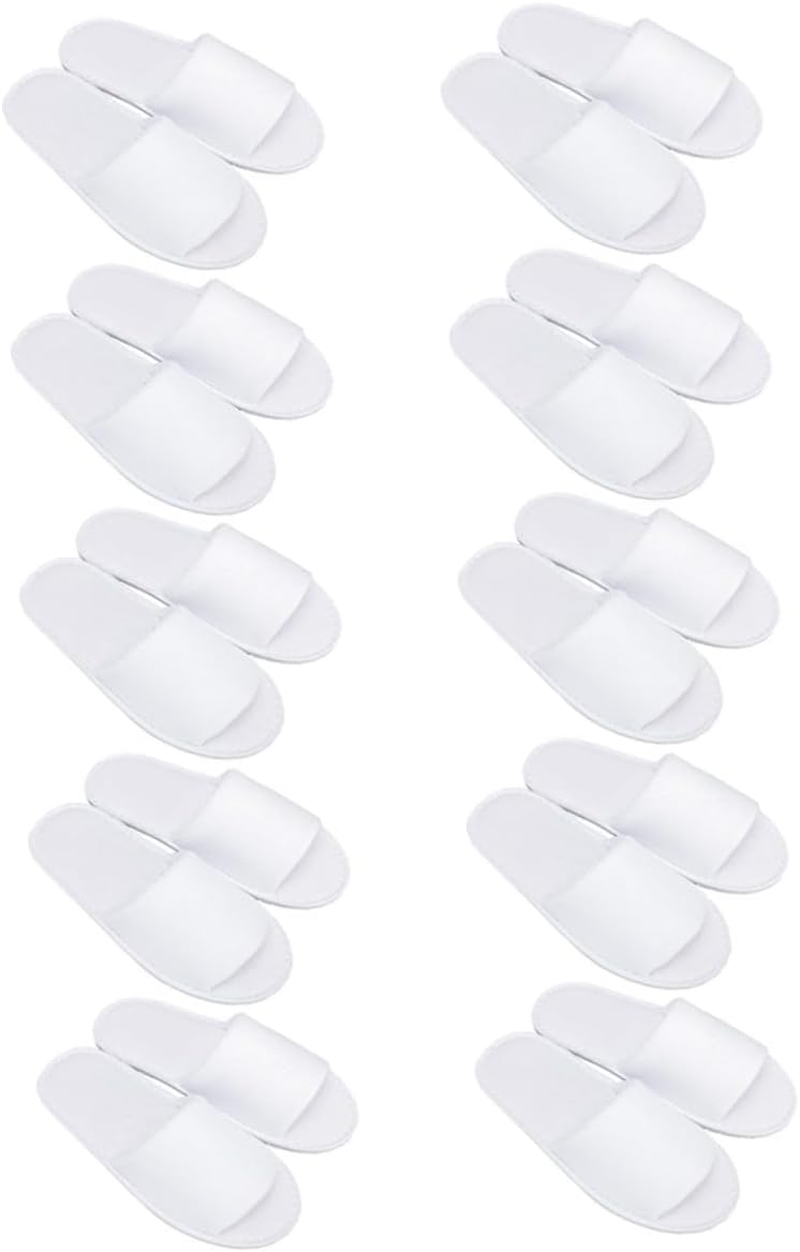 Disposable Half-Cover Spa Slippers 10 Pairs White Terry Cloth Travel Slippers for Adults One-Time Use Hotel Guest Footwear image number 4
