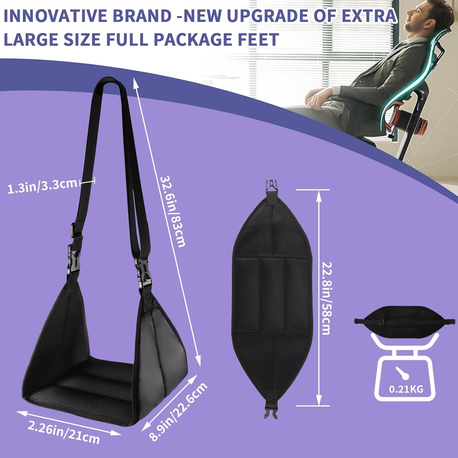 Foot Rest for Plane with No Feet Clashing, Portable Base Designed Foot Hammock, Travel Essentials Carry-On Adjustable Height Footrest Travel Accessories