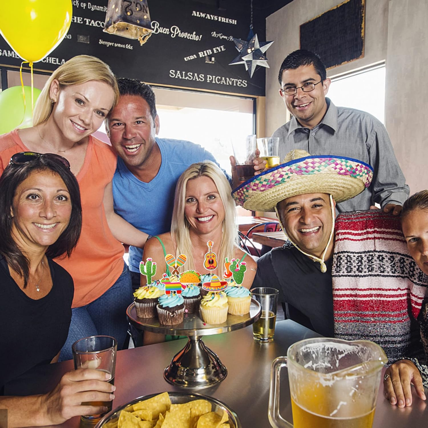 32 Pack Mexican Fiesta Cupcake Toppers Assembled Cactus Donkey Maraca Sombrero Guitar Cupcake Picks Mexican Fiesta Theme Baby Shower Birthday Party Cake Decorations Supplies image number 5