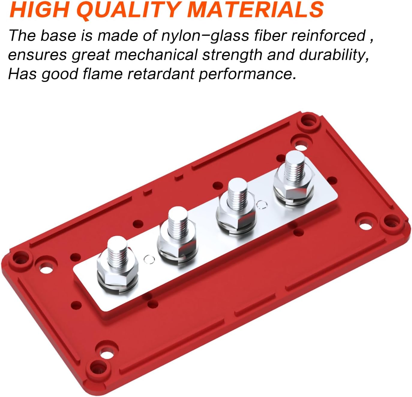 300A Bus Bar Box Heavy Duty Module Design Nickel Plated Brass Buss Battery Power Distribution 4Xm8(5/16") Stainless Steel Terminal Studs Marine Ground DC12 24 48V（Red）
