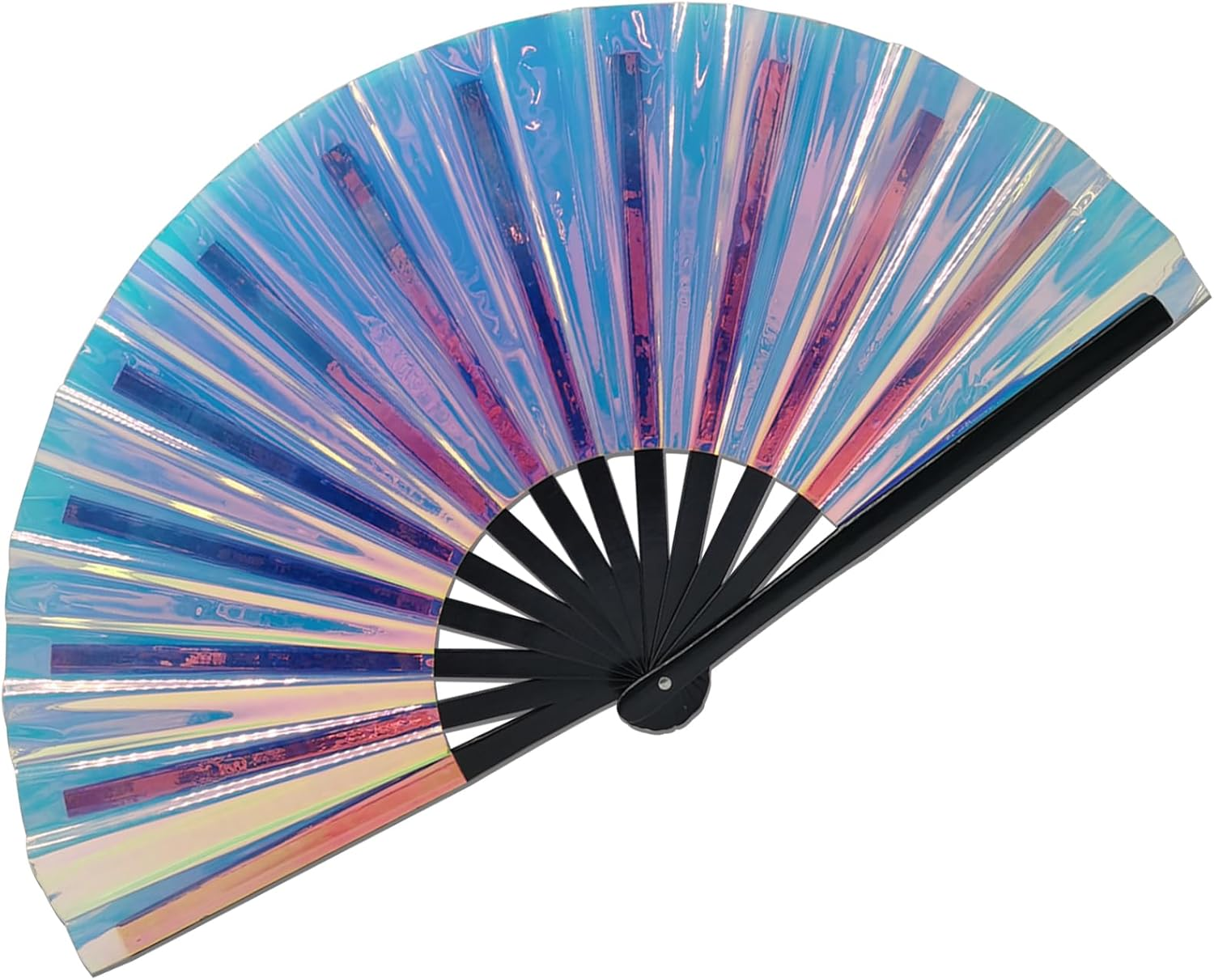 Dmjuncong 1Pcs Large Folding Hand Rave Fan,Clack Handheld Fan,Silvery Hand Fan,For Festivals, Rainbow Outfits,Disco Party,Home Decoration and Many Occasions.