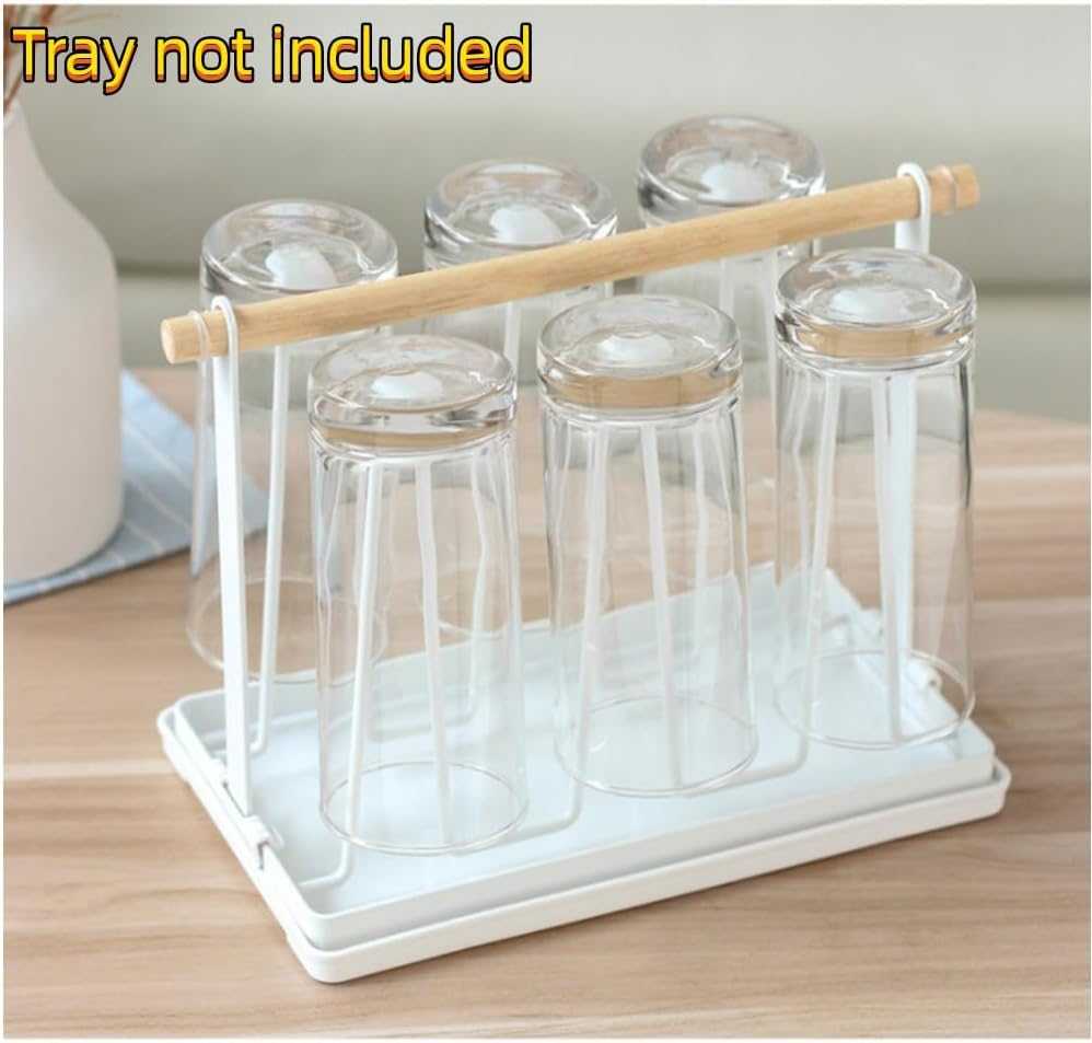 DACUAN 1 Wrought-Iron Water Cup Drain Rack, Non-Slip Bottle Drying Rack, Drain Rack, Bench Cup Holder, White Wooden Mug image number 3