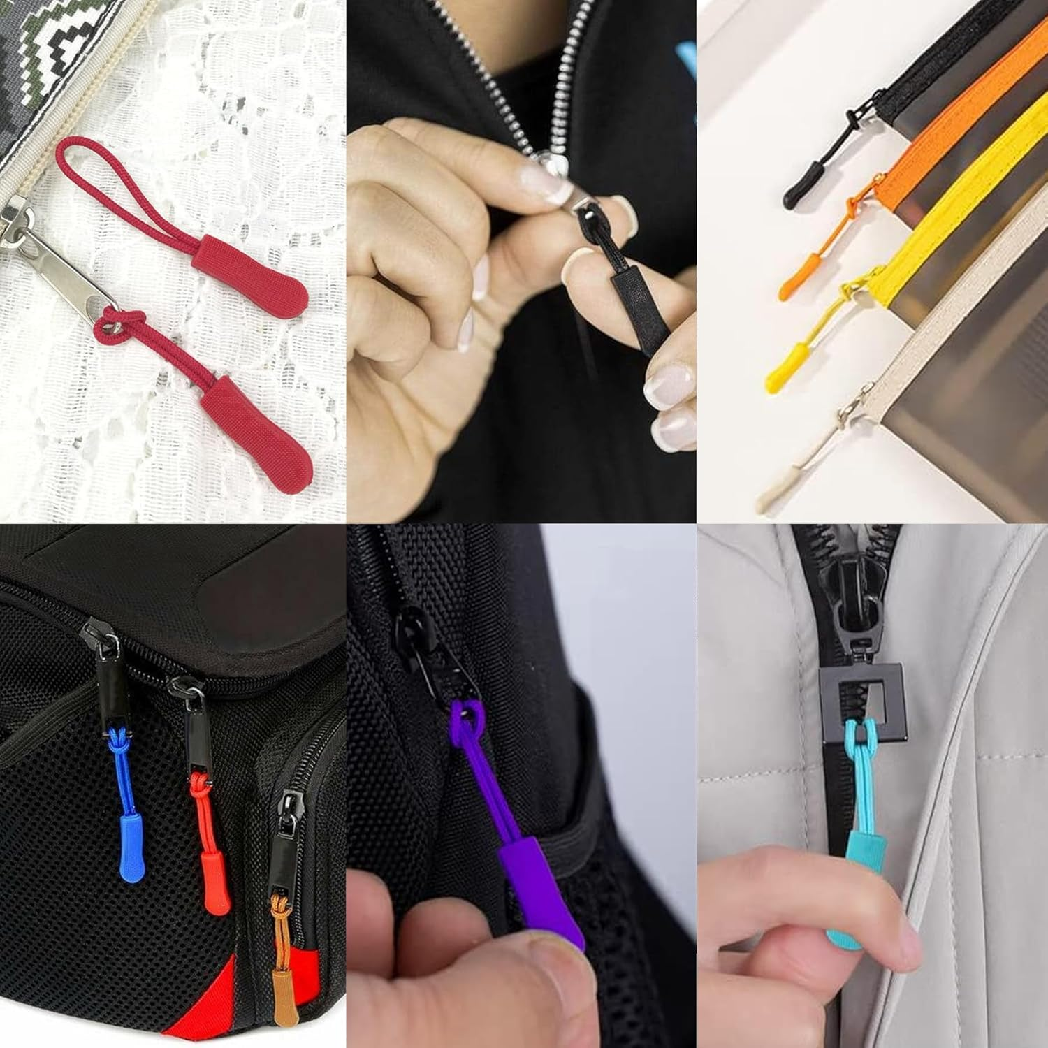 BOROLA 20Pcs Durable PVC Nylon Zipper Extension Pulls Replacement Zipper Pulls for Bags, Jackets, Purses, Backpacks Colorful Zipper Nylon Cord(Black Red)