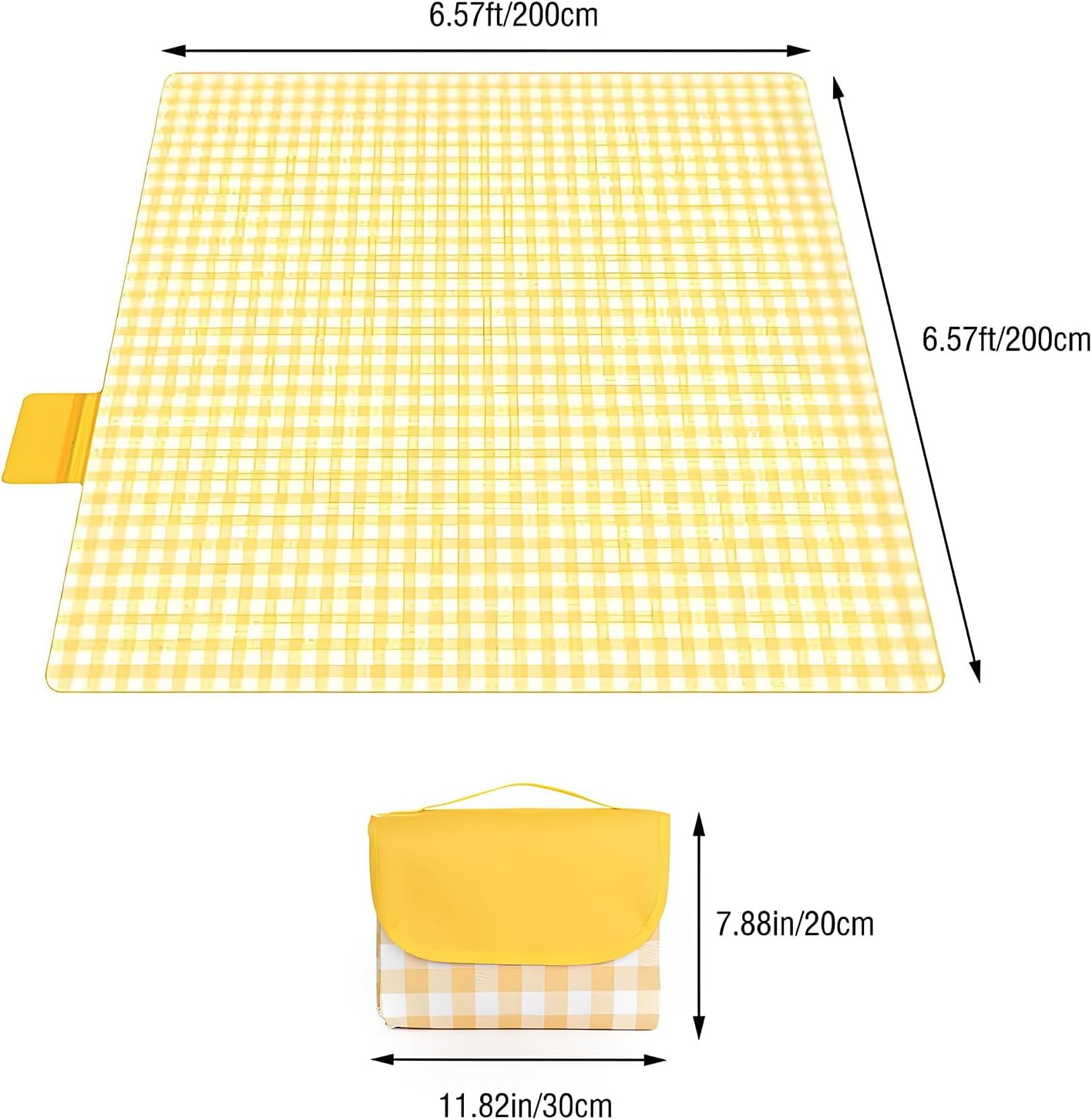 2M X 2M Waterproof Picnic Blanket for Outdoor Camping, Beach Mat with Oxford PE Material - Lightweight, Foldable, Yellow & White Checkered Pattern for Park, Travel, Hiking image number 2