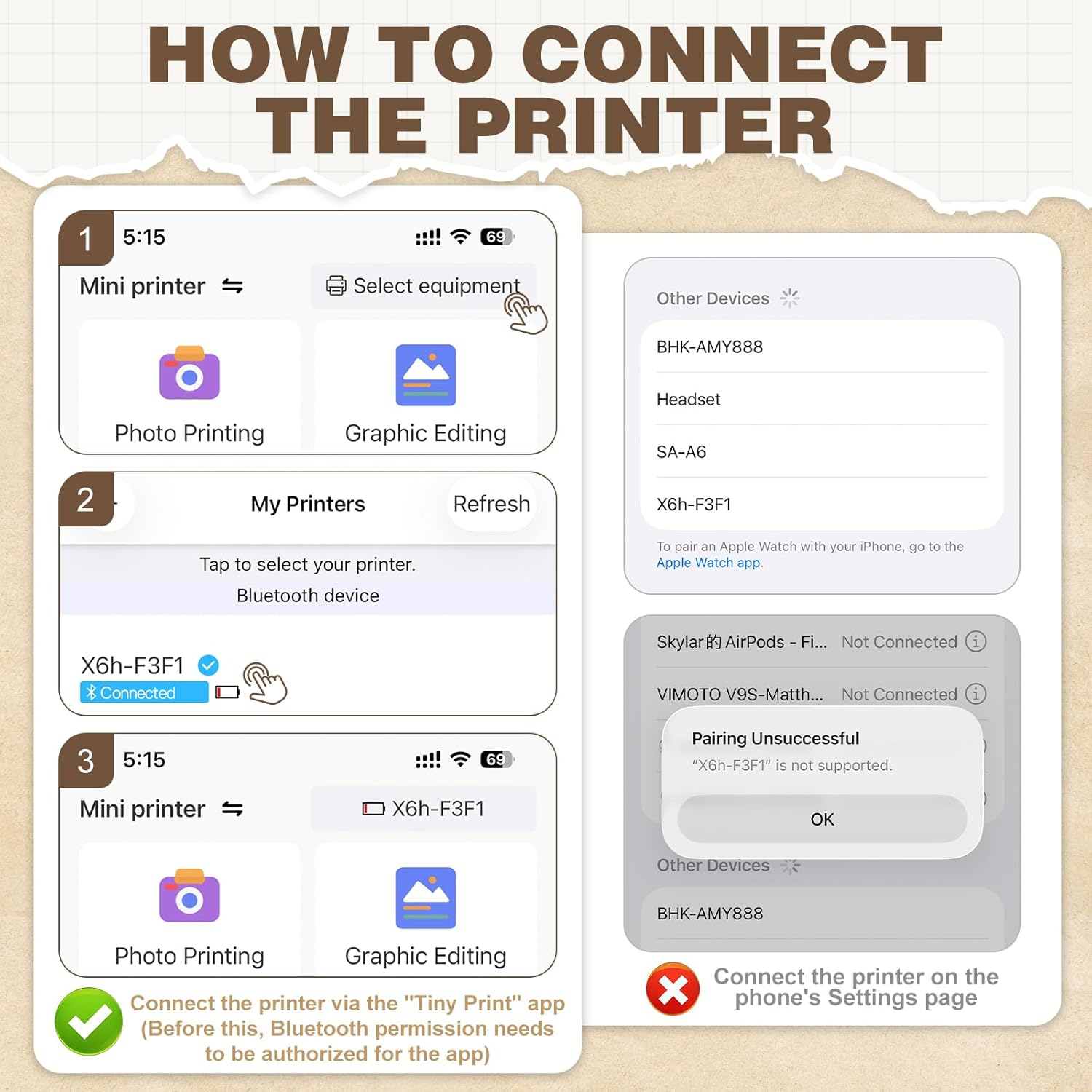 Cudinham Print Pods Mini Printer, Sticker Printer with 10 Rolls Thermal Printing Paper, Inkless Pocket Printpod for Phone, Impresora Port&aacute;til for Notes, DIY, Compatible with Ios & Android (White) image number 1