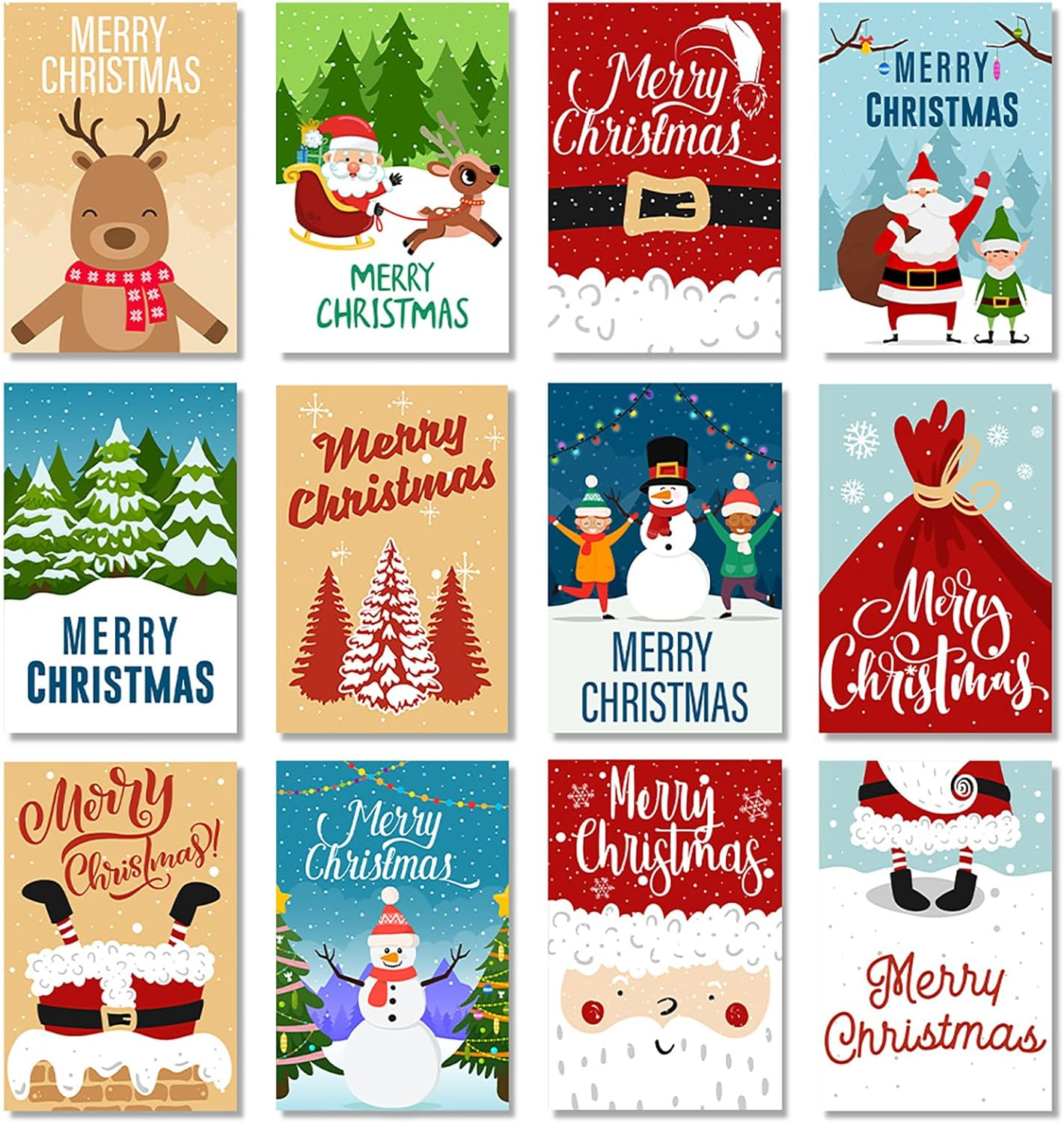 12 Set Christmas Holiday Greeting Card Set, 7.87X5.9 Inch, 12 Assorted Custom Illustrative Designs, Blank Inside, By, Complete with Envelopes and Sticker (Style C) image number 6