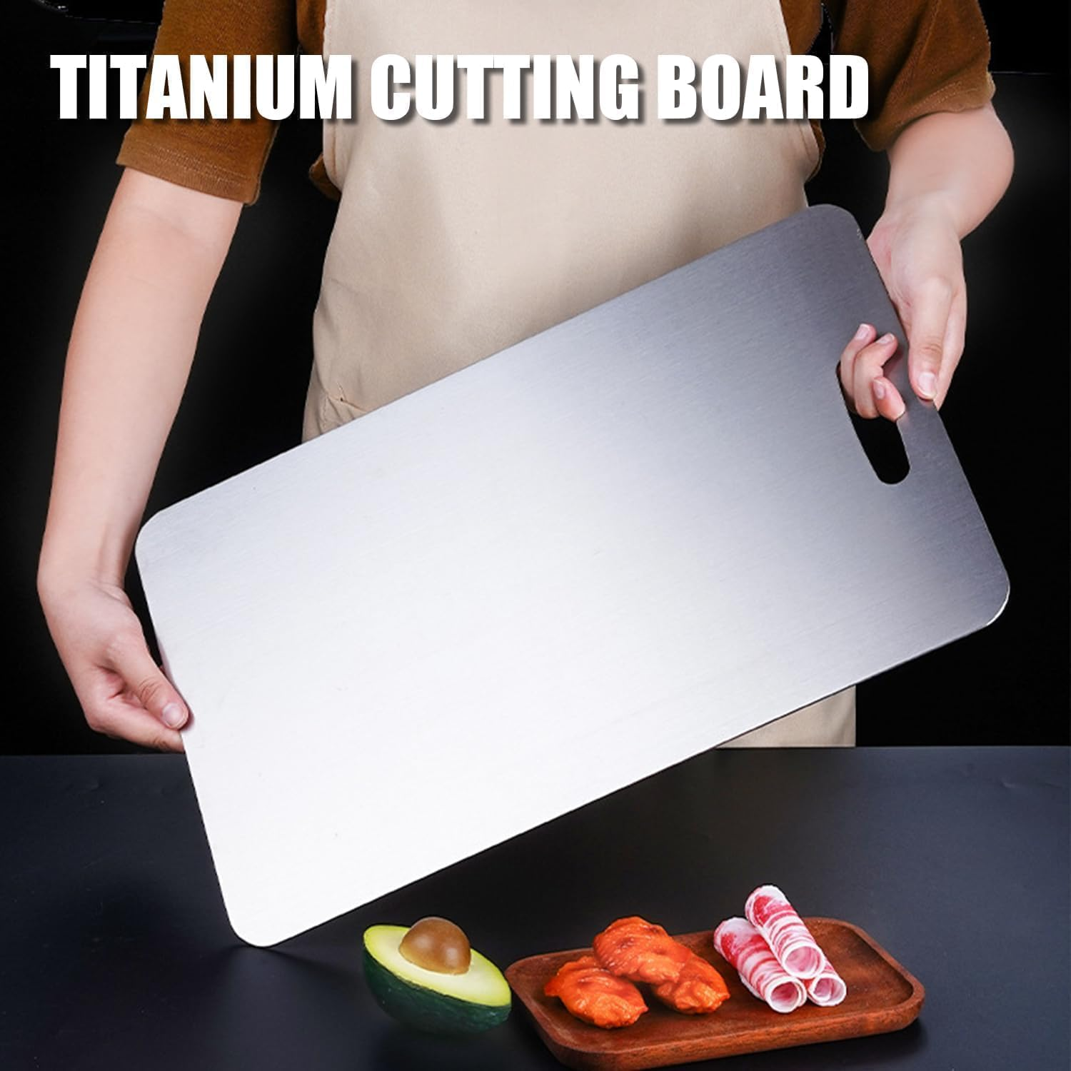 Titanium Cutting Board - 100% Pure Double Sided Mat for Kitchen - Cutting Edge Hygiene & Durability for Meat, Fruit & Vegetable (M) image number 3