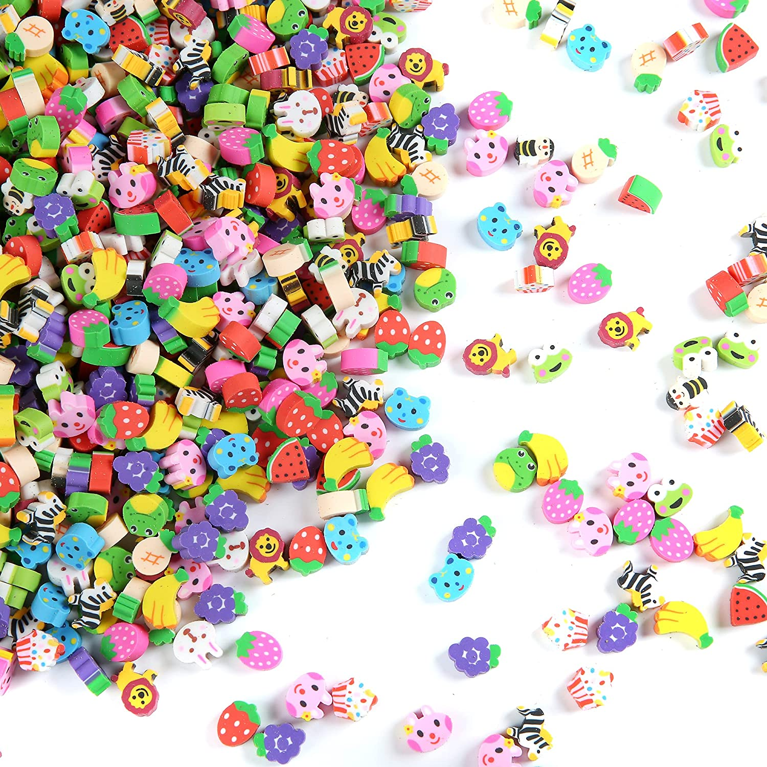 MGTECH 1000 Pieces Mini Animal Fruit Erasers for Kids Bulk, Small Cute Pencil Erasers Assortment for Home School Work Rewards, Party Favor and Gift Filling image number 2