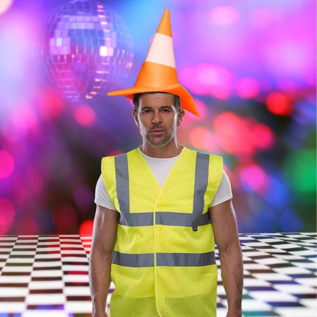Traffic Cone Hat - Unisex Party Hats for Adults, Hen and Stag Do Party Accessories, Silly Funny Novelty Hat, Orange and White Fancy Dress Road Cone, Halloween Costumes image number 1