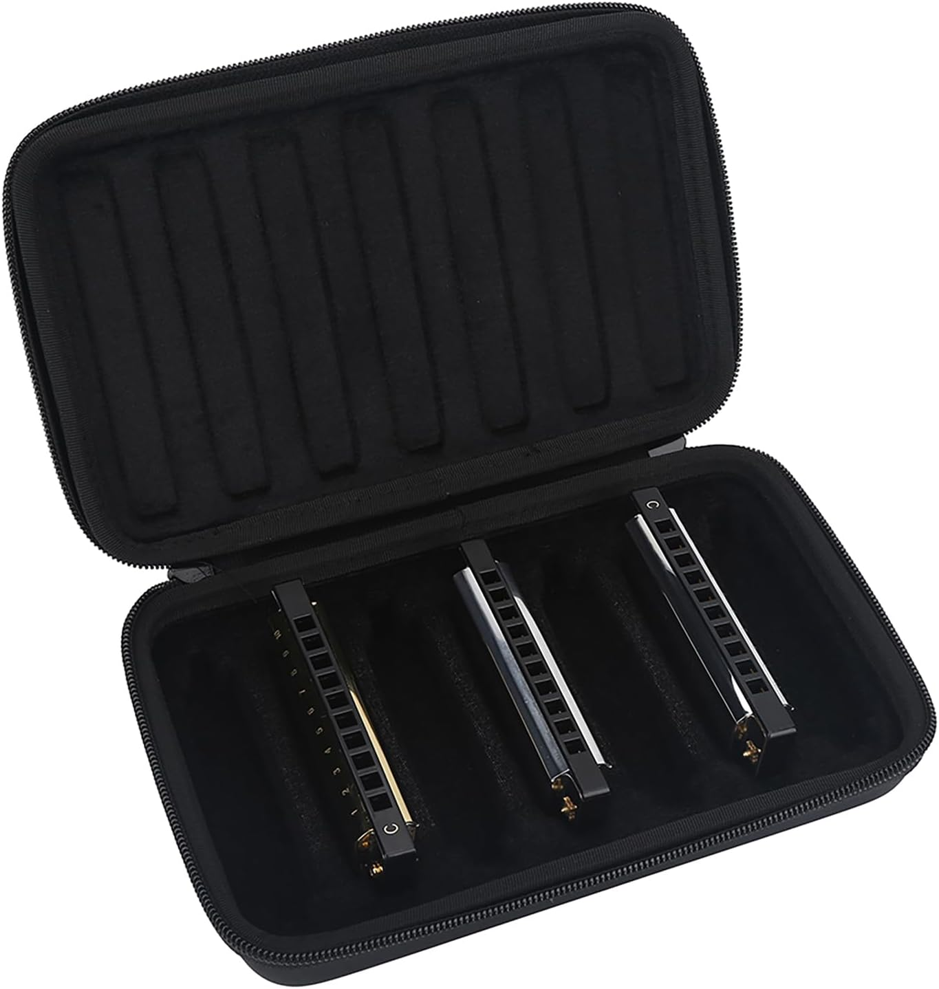 Bewinner PU Leather Black Harmonica Zippered Carrying Case Storage Bag for 7 Harmonicas, Accessory for Lovers image number 1