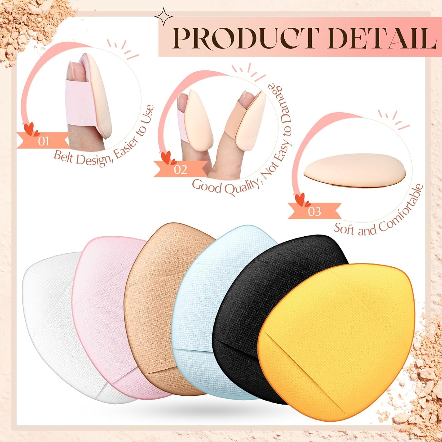 72 Pcs Finger Powder Puff Mini Makeup Sponge Soft Beauty Makeup Blender Puff for Foundation, Face Powder, under Eye Setting, Concealer, Repair Cream, Cosmetic Tool (Cute Colors) image number 1