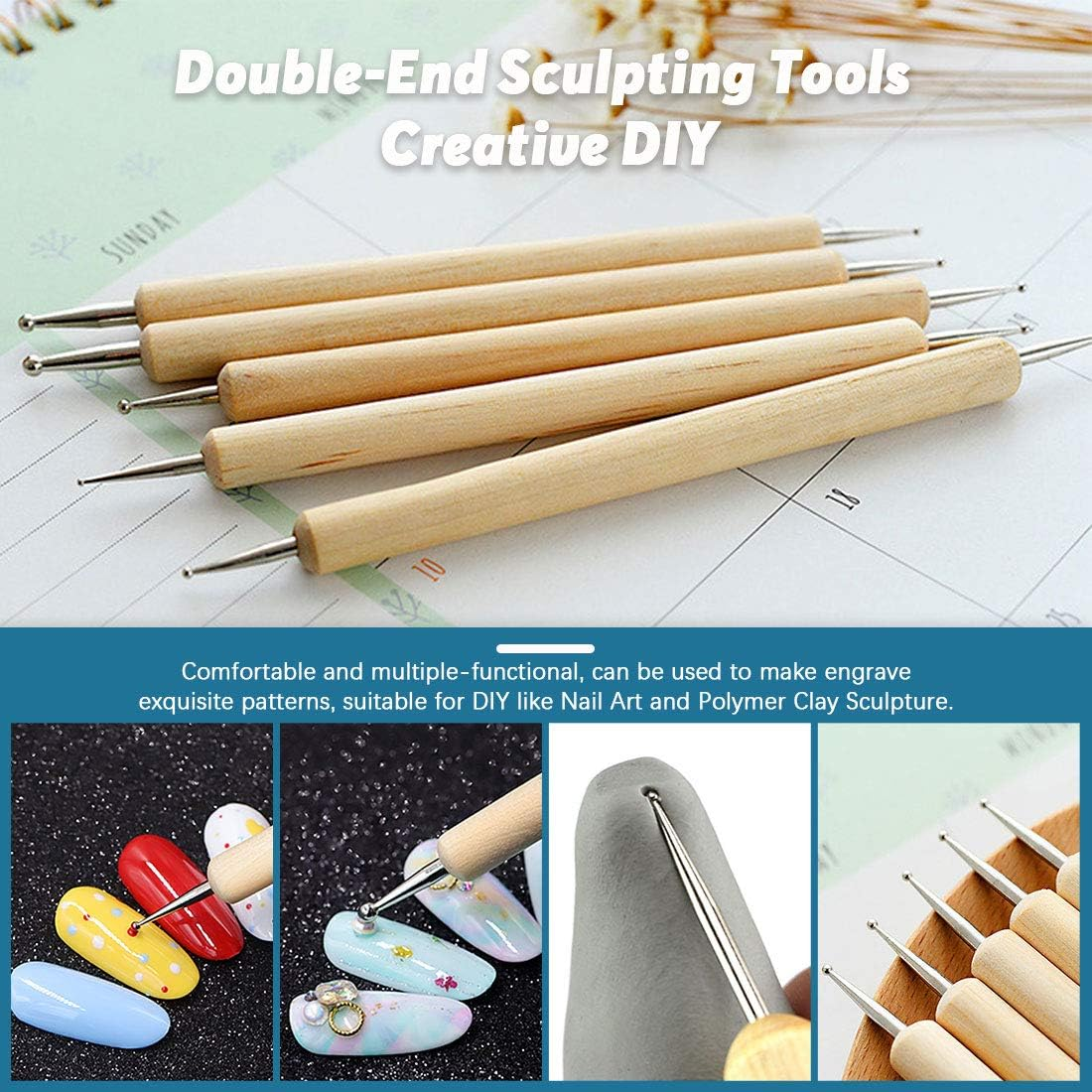 Keadic 24Pcs Polymer Modeling Clay Sculpting Tools Set, Dual-Ended Ball Stylus Dotting Tools, Silicone Clay Sculpting Tools for Cake Fondant Decoration and Nail Art, Pottery Clay Craft image number 5