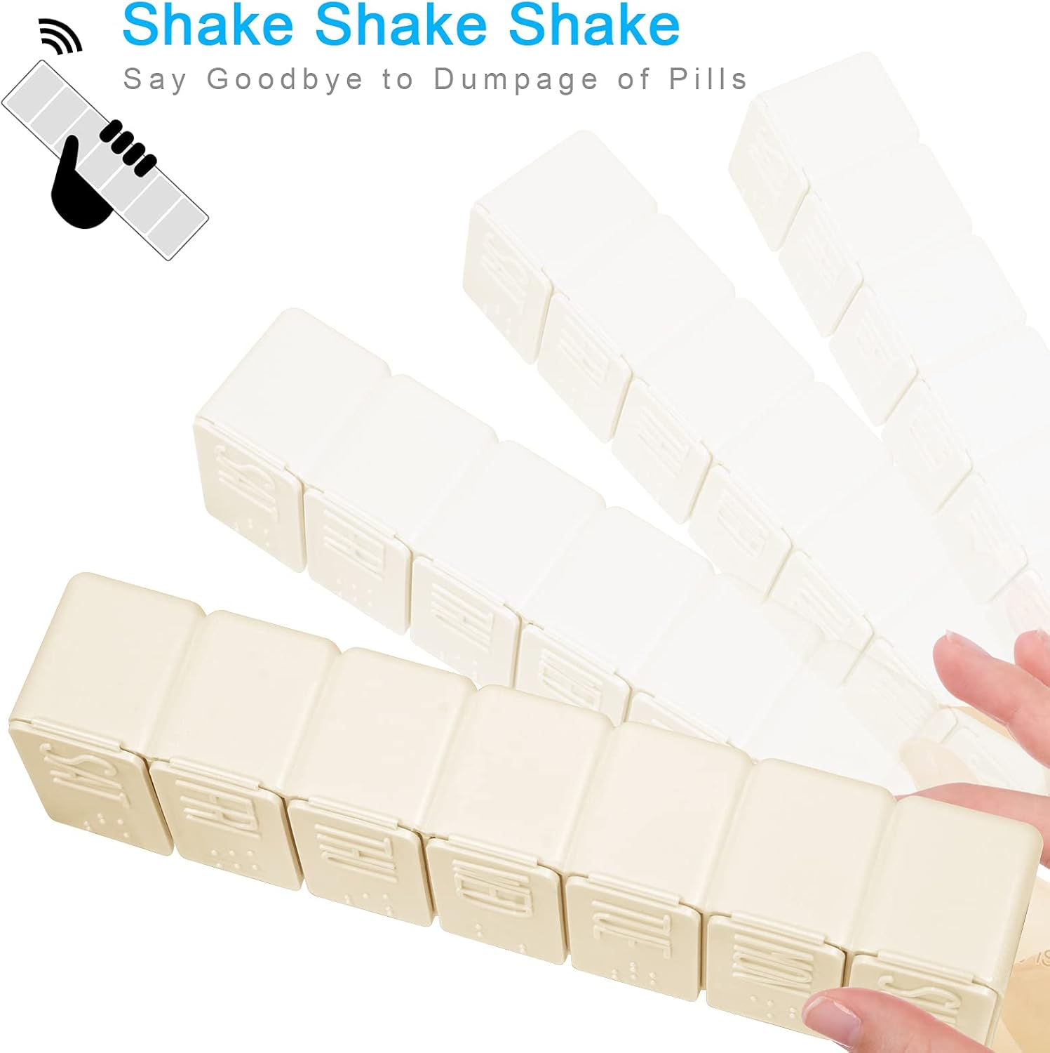 Pill Organizer-Pill Boxes for Travel, 7 Day with Braille Pill Case Vitamins Fish Oil Supplements, Medication Organizer Dispenser for Fish Oils, Vitamin Holder Supplement (Beige+Gray) image number 3