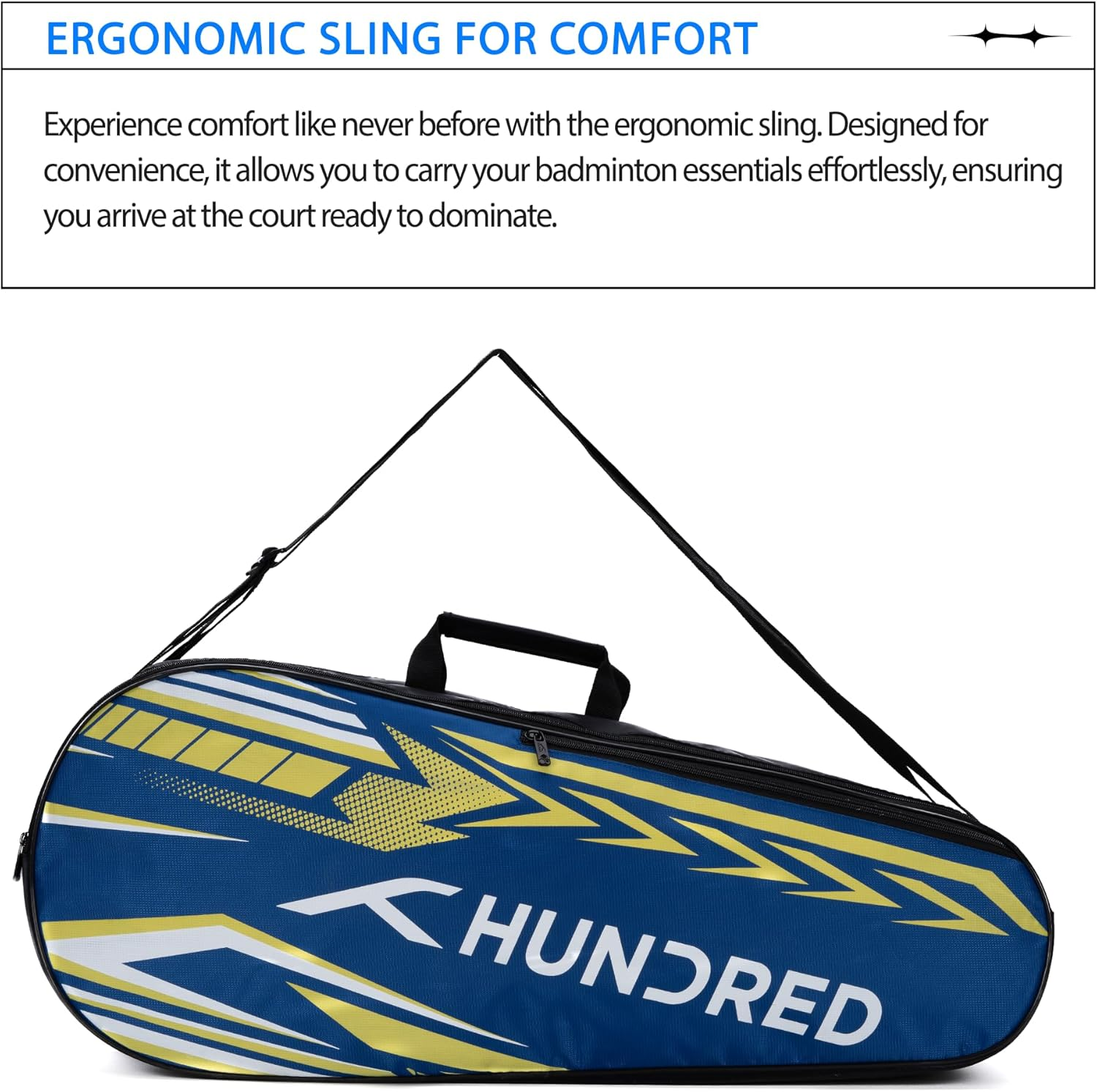 HUNDRED Urban Pod Badminton Kit-Bag (Royal Blue, Large) | Unisex | Material: Polyester | 3 Spacious Compartments | Double Zipper Closure image number 4