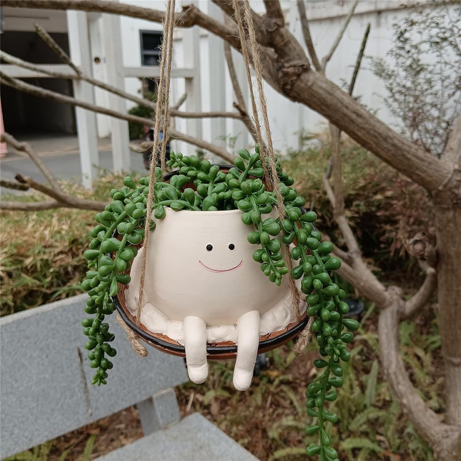 Swing Face Planter Pot Hanging Resin Flower Head Planters for Indoor Outdoor Plants Succulent Pots for String of Pearls Plant Live for Indoor, Outdoor, Home Decor image number 5