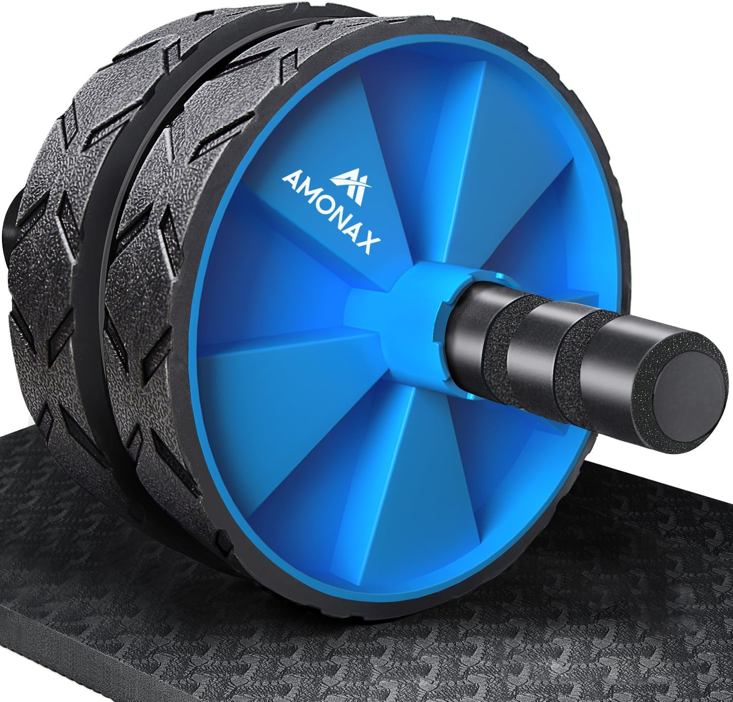 Amonax Convertible Ab Wheel Roller with Large Knee Mat for Core Abs Rollout Exercise. Double Wheel Set with Dual Fitness Strength Training Modes at Gym or Home
