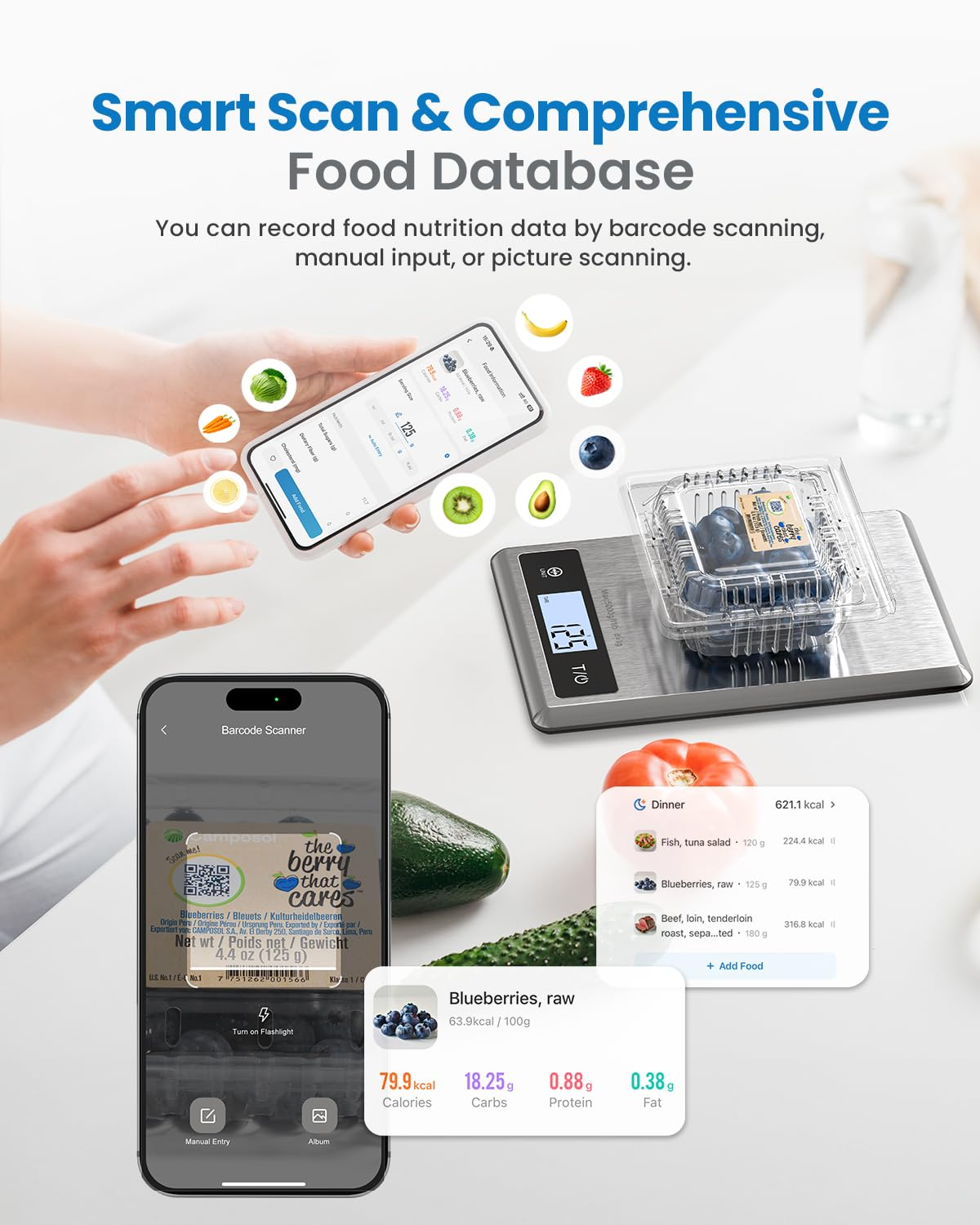 RENPHO Digital Food Scale, Kitchen Scale for Baking, Cooking and Coffee with Nutritional Calculator for Keto, Macro, Calorie and Weight Loss with Smartphone App, Stainless Steel image number 2