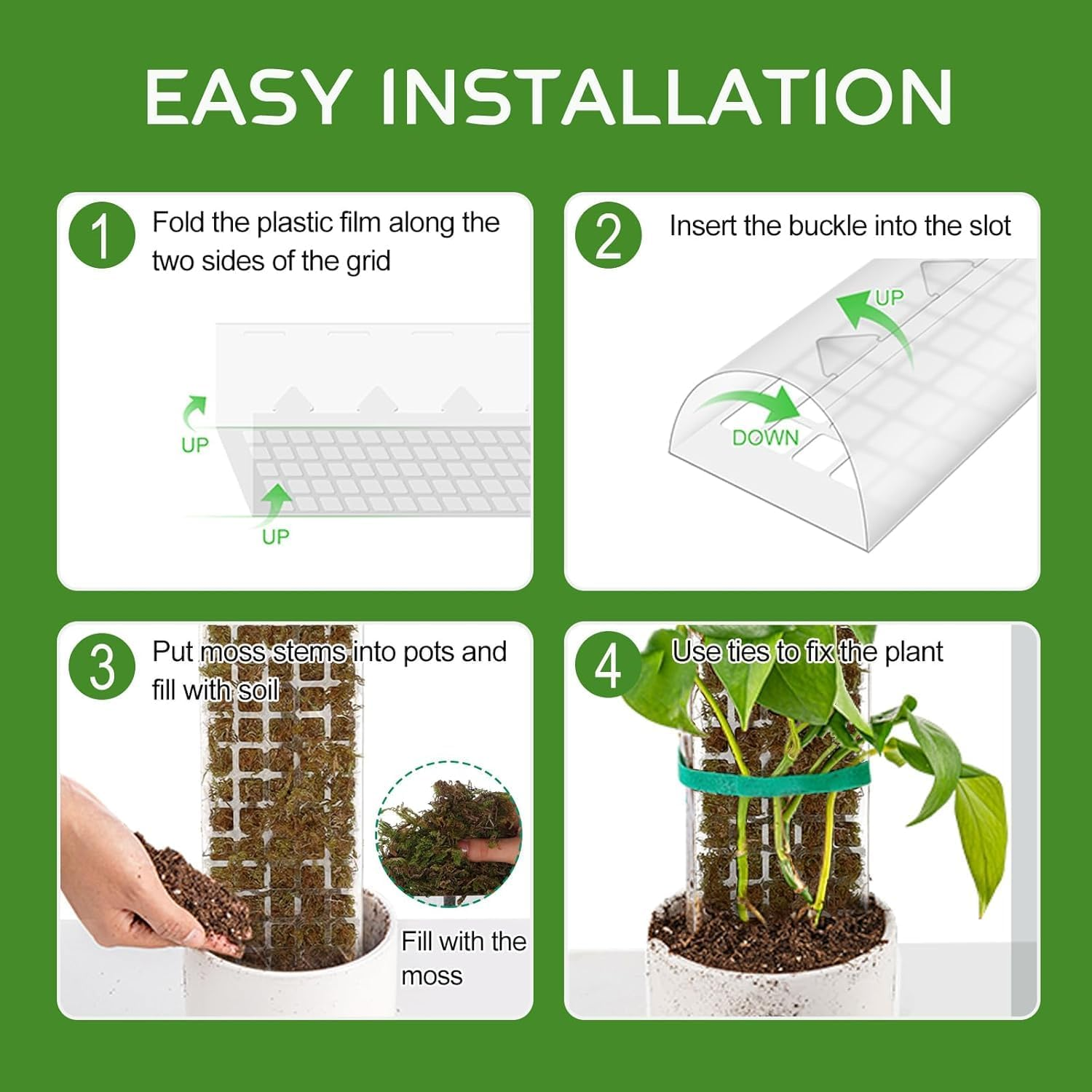 4 Pcs 24 Inch Plastic Moss Pole for Plants Monstera &ndash; Stackable Plant Support for Indoor Climbing Plants & Sphagnum Moss, Perfect for Your Green Oasis! image number 3