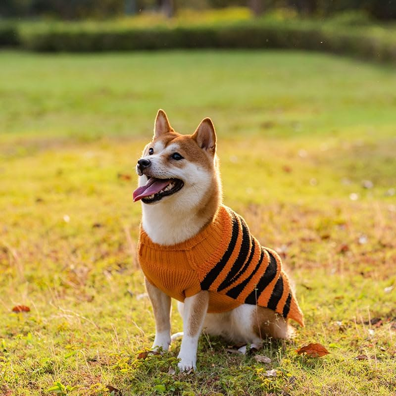 Halloween Dog Sweater Striped Turtleneck Puppy Cat Sweaters with Leash Hole Soft Warm Fall Winter Dog Clothes Cute Pumpkin Sleeveless Dog Sweatshirt for Small Medium Large Dogs (Orange, M) image number 5