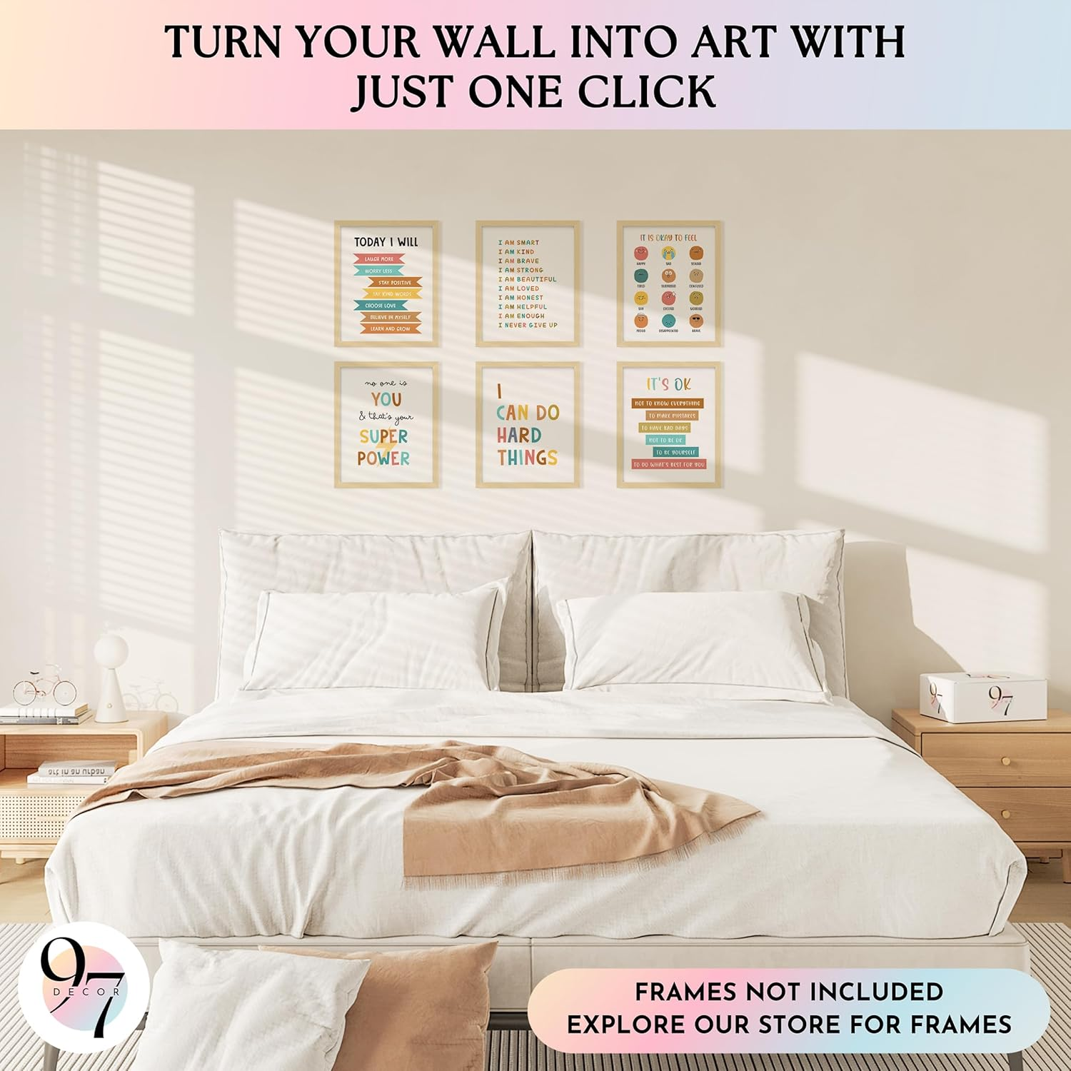 97 DECOR Kids Affirmation Wall Decor - Positive Affirmations for Kids Decor, Affirmation Art Prints Nursery Pictures, Colorful Inspirational Quotes Posters for Classroom Playroom Decor (8X10 UNFRAMED) image number 4