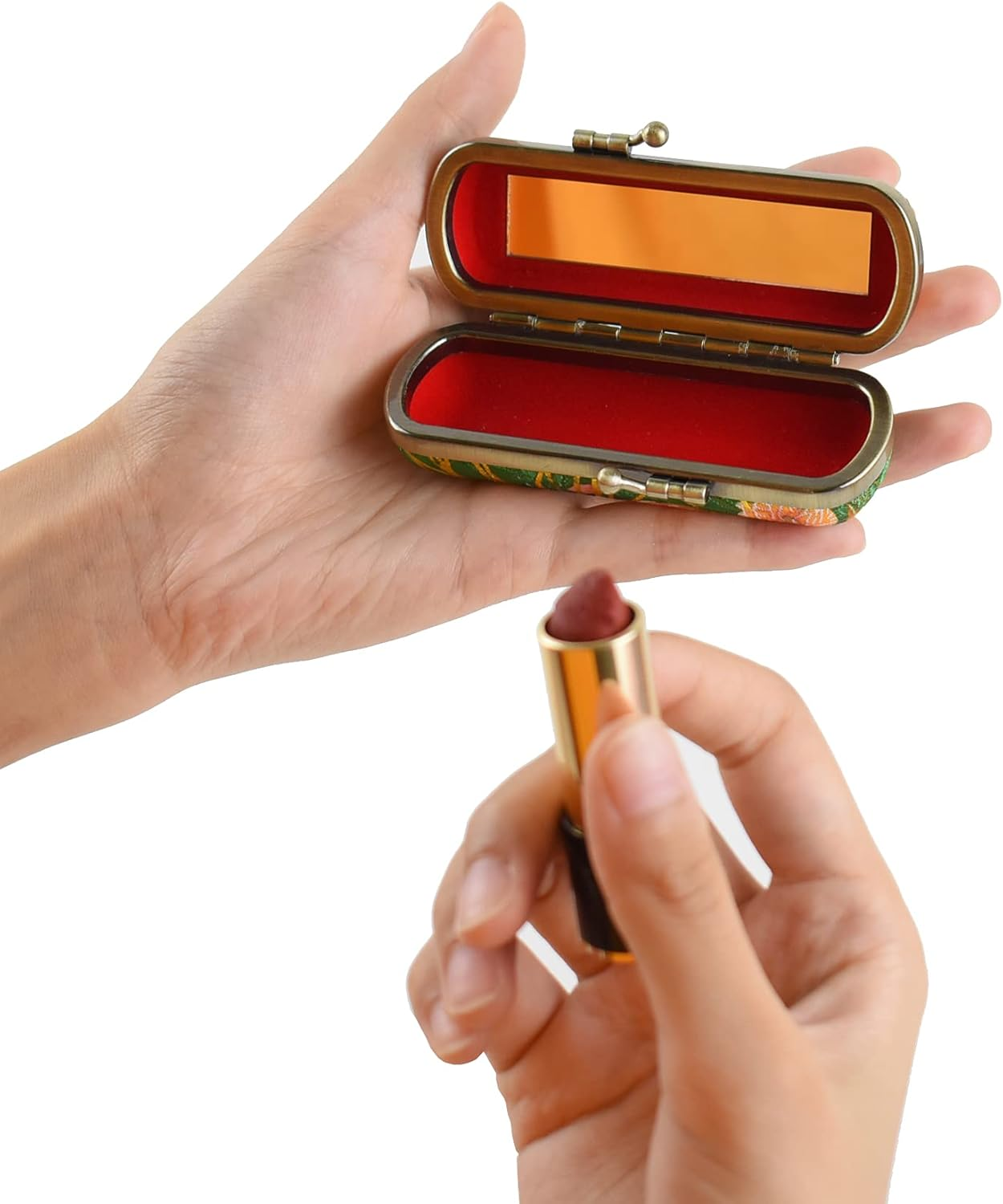 Ladies Floral Lipstick Case Holder with Mirror,Makeup Cases for Women, Yellow, Women image number 4