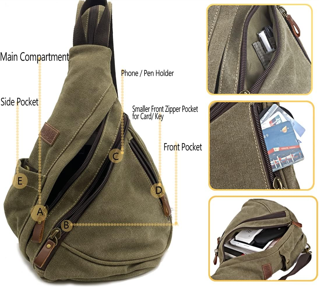 Canvas Sling Bag Convertible Crossbody Bag Chest Bag Shoulder Backpack Casual Daypack for Men Women Outdoor Cycling Hiking Travel (Army Green) image number 1