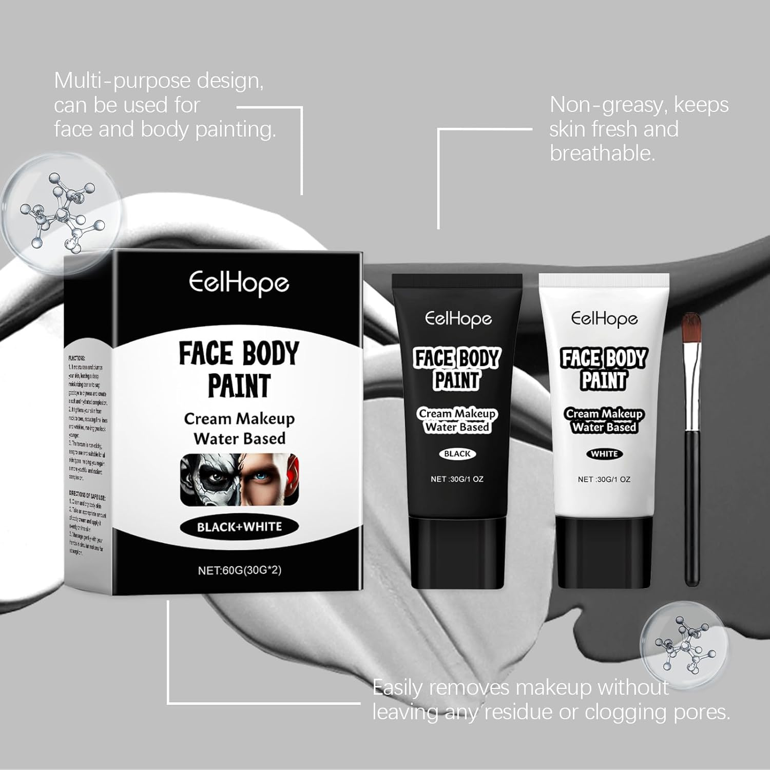 Halloween Black and White Foundation Painter Easily Cover Skin Tone Clown Makeup Foundation Painter image number 6