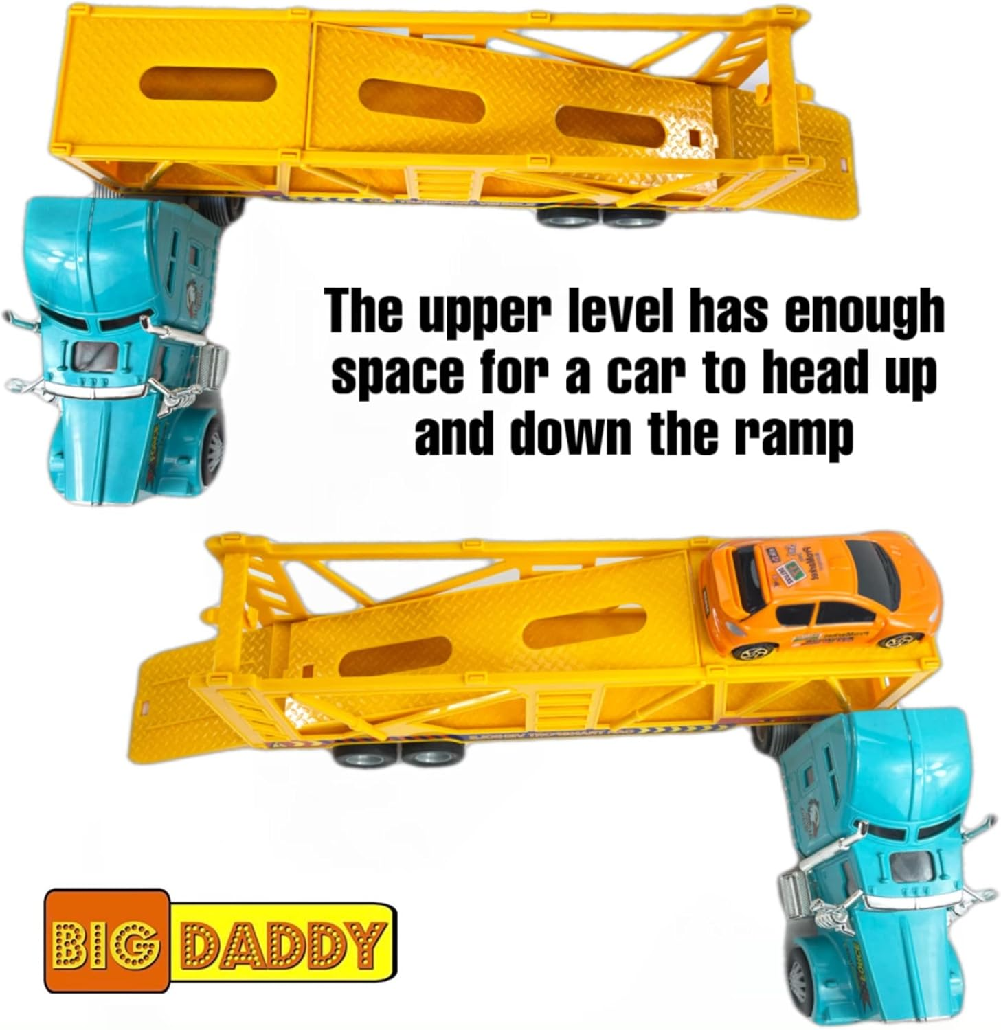 Big Daddy Big Rig Heavy Duty Tractor Trailer Transport Car Transport Toy Truck with 3 Cars image number 3