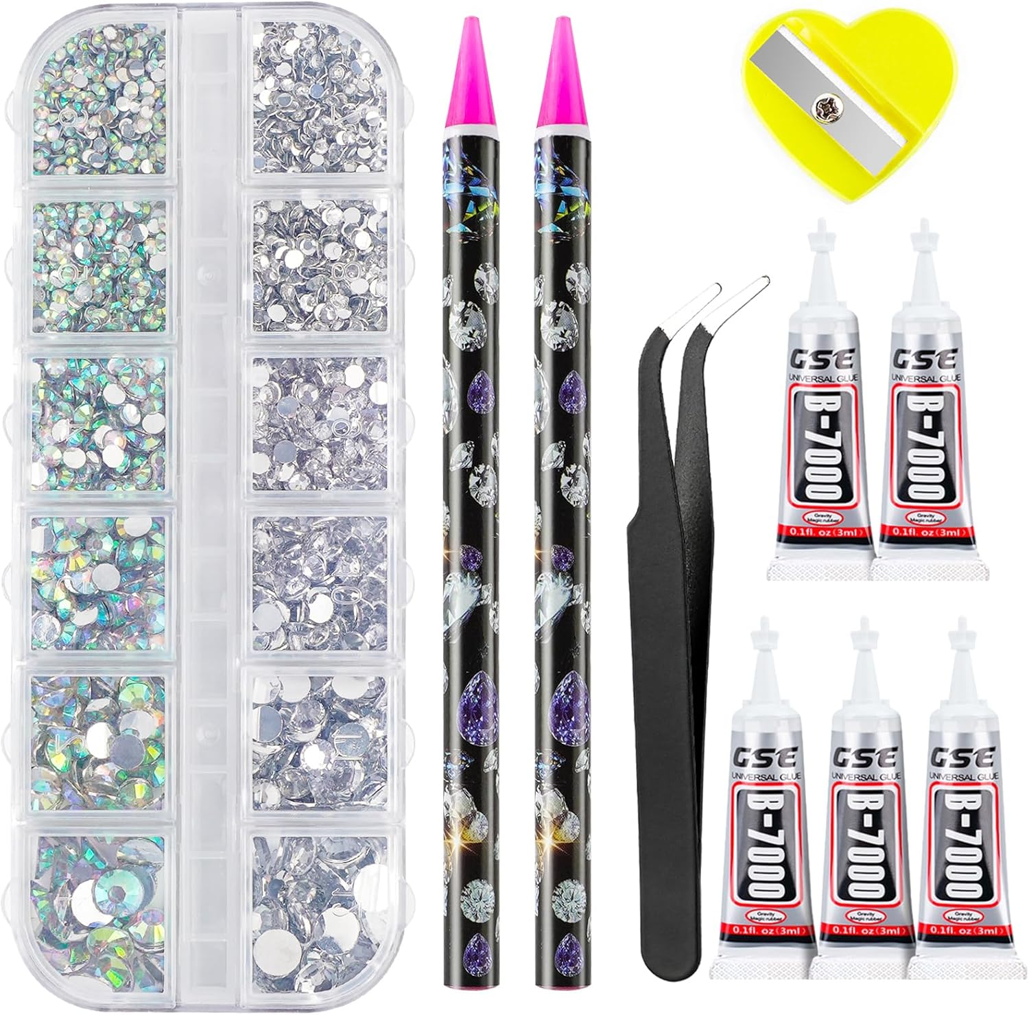 Canvalite Rhinestones 1500PCS in 6 Sizes Flat Back Nail Gems, Crystal AB Rhinestones Nail Art Gems with Pick up Tweezers and Rhinestone Picker Dotting Pen, Nail Rhinestones for Nails, Makeup, Clothes, Face, Craft By image number 5
