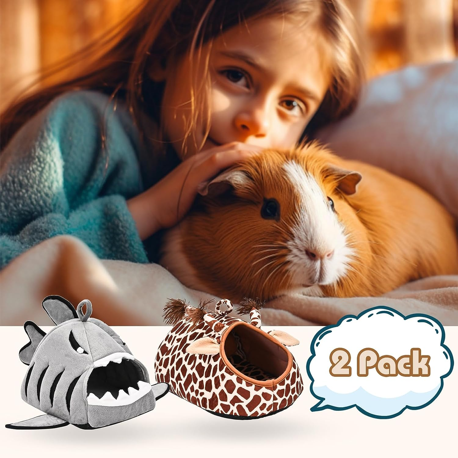 Avont 2 Pack Guinea Pig Bed House Hideout, Small Animal Hideaway Cage Accessories, Washable Sleeping Bed for Dwarf Rabbits Chinchillas Hamsters Hedgehogs Ferrets Bearded Dragons and Rats image number 6