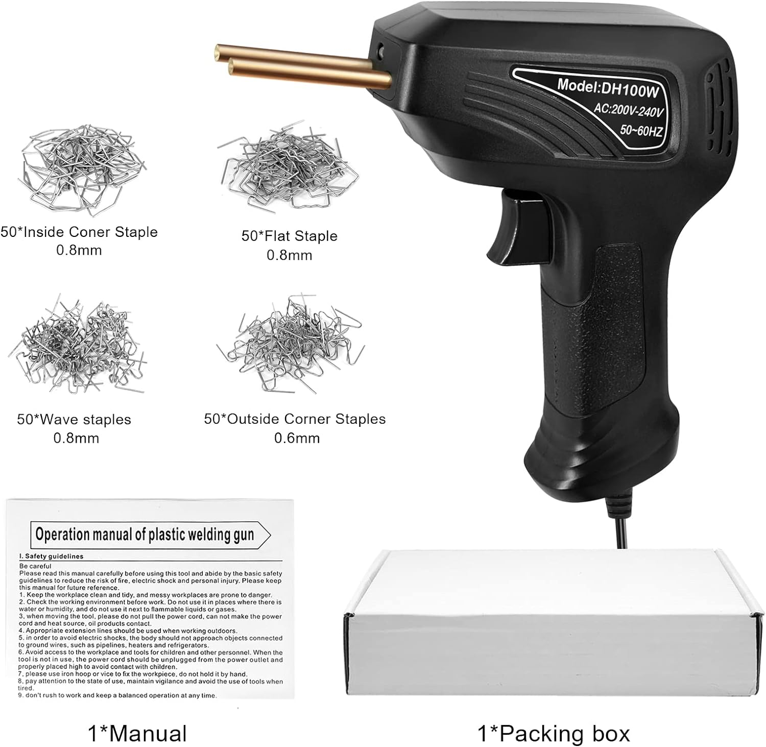 Eacam 70W Hot Stapler, Plastic Welding Machine Car Bumper Repair Kit Mini Plastic Welder Car Bumper Repair Kit Flat/Outside Corner/Inside Corner/Wave Staples