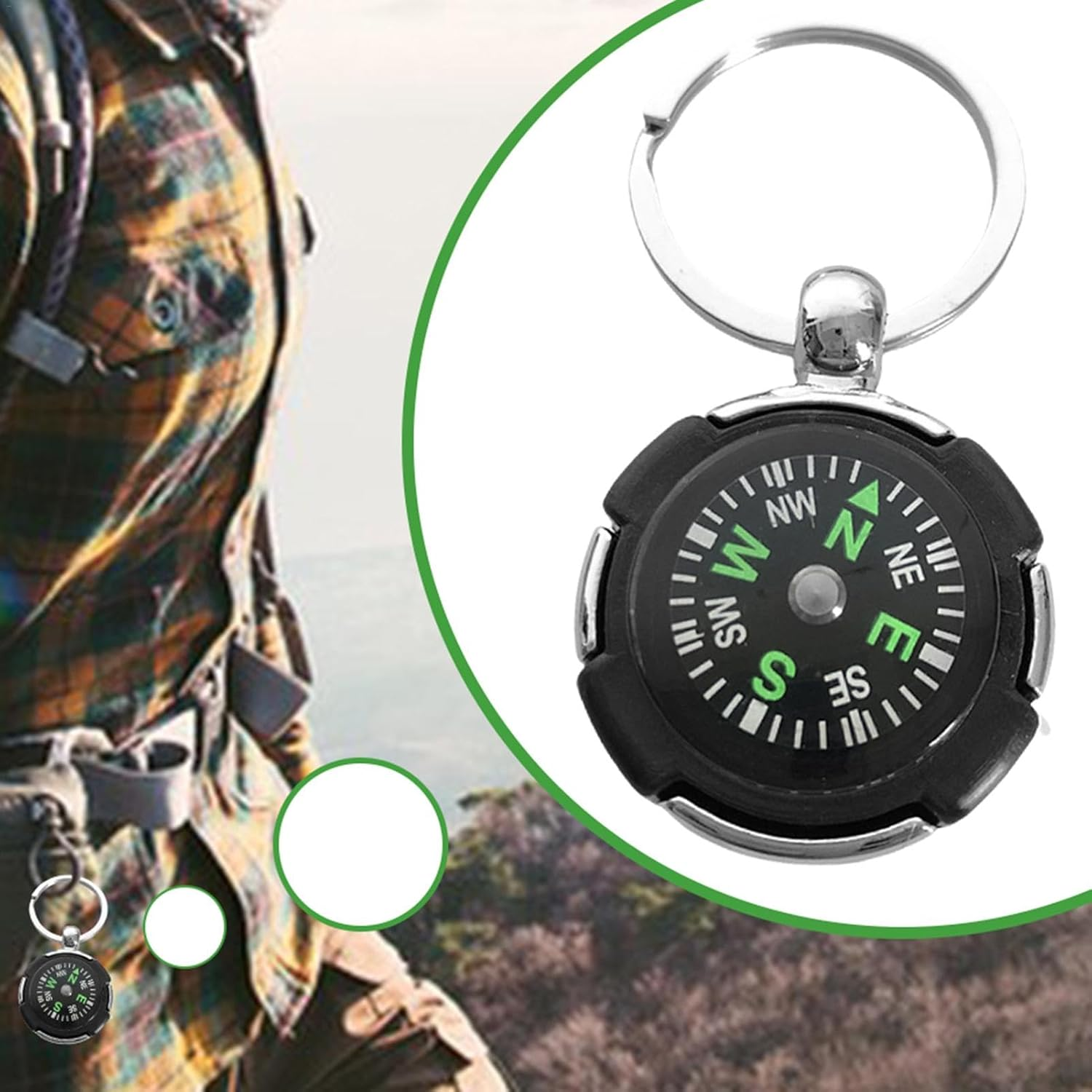Compass Keychain - Camping Compass Keychain - Zinc Alloy Handheld Compass, Survival Gadget Navigation Equipment for Hiking Backpacking Fishing image number 6
