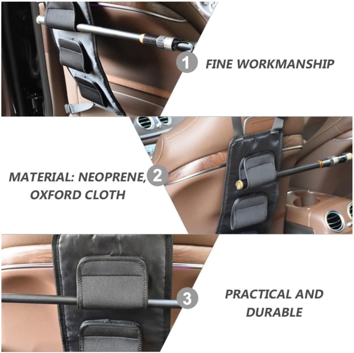 AIMALL 2Pcs Car Fishing Rod Rack Strap Holder for Backseat Storage, Portable Adjustable Fishing Pole Organizer, Durable Oxford Cloth with Neoprene Rod Wraps image number 2