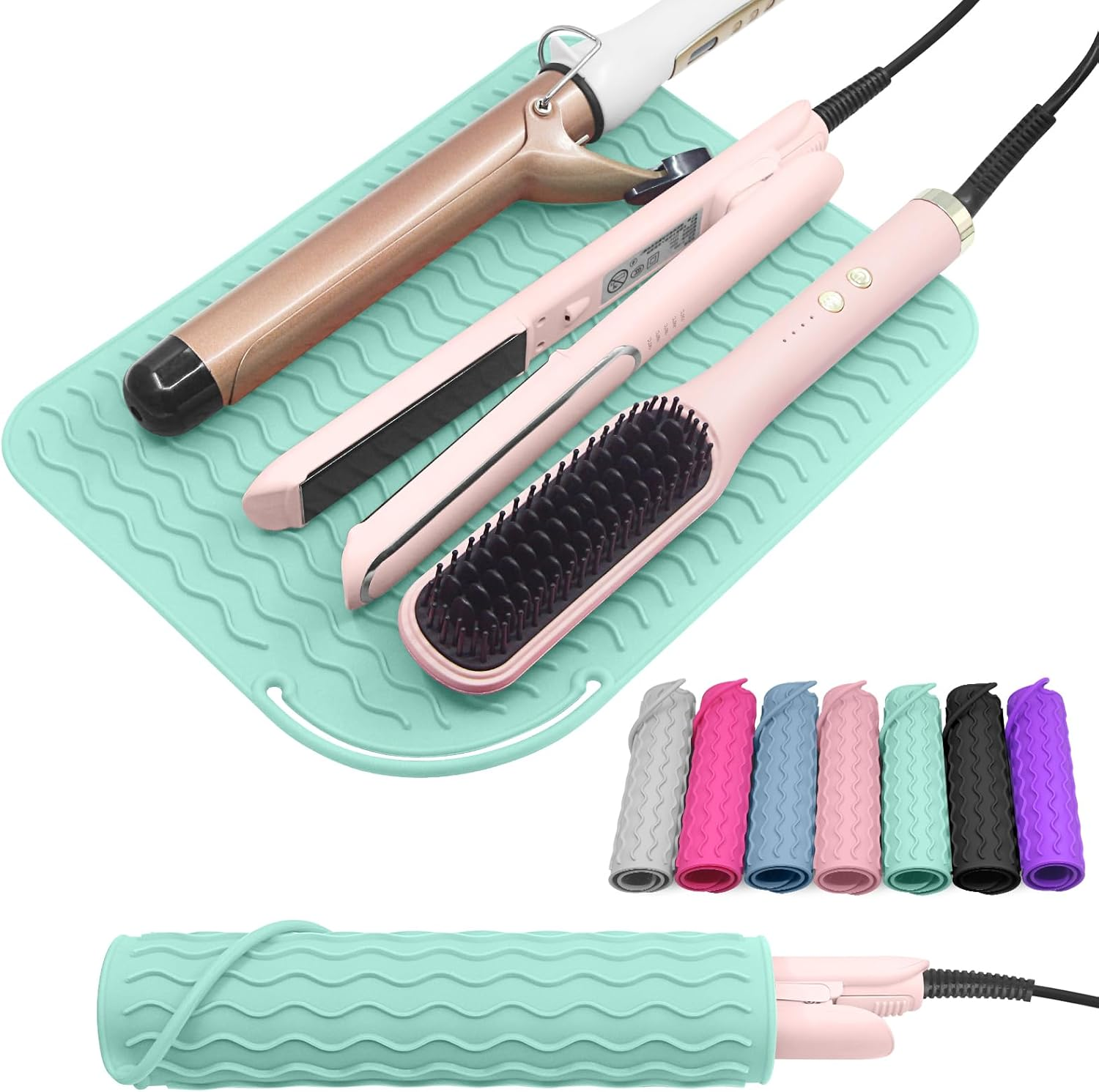 Plus Size Silicone Heat Resistant Mat, Portable Travel Hot Tools Pad Cover for Curling Iron, Flat Iron, Hair Straightener and Other Hair Styling Tools(12.0" X 9.0")