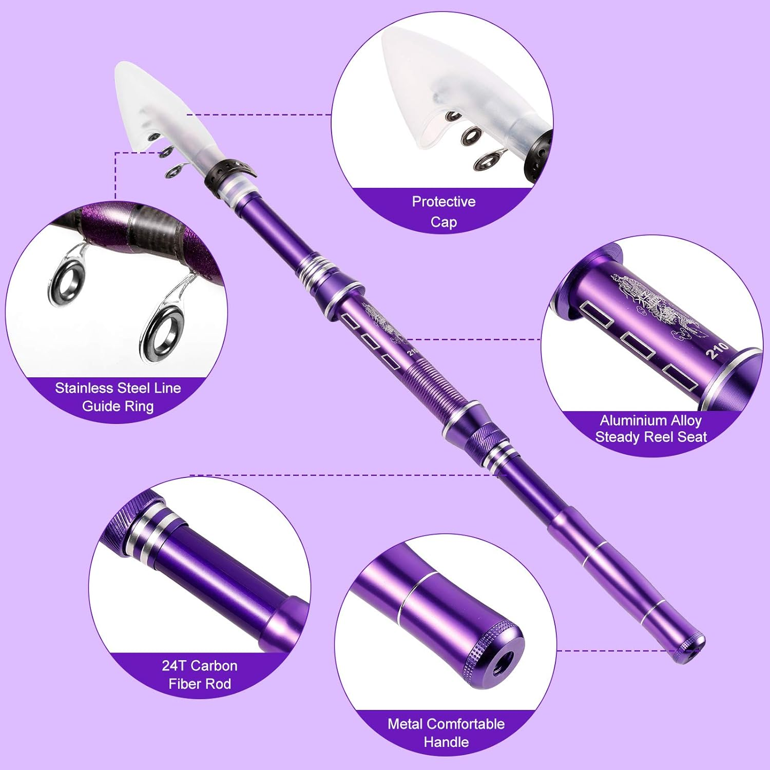 Telescopic Fishing Rod Kit, Carbon Fiber Fishing Pole and Reel Combos with Spinning Reel, Fishing Gears and Travel Bag for Saltwater Freshwater image number 2