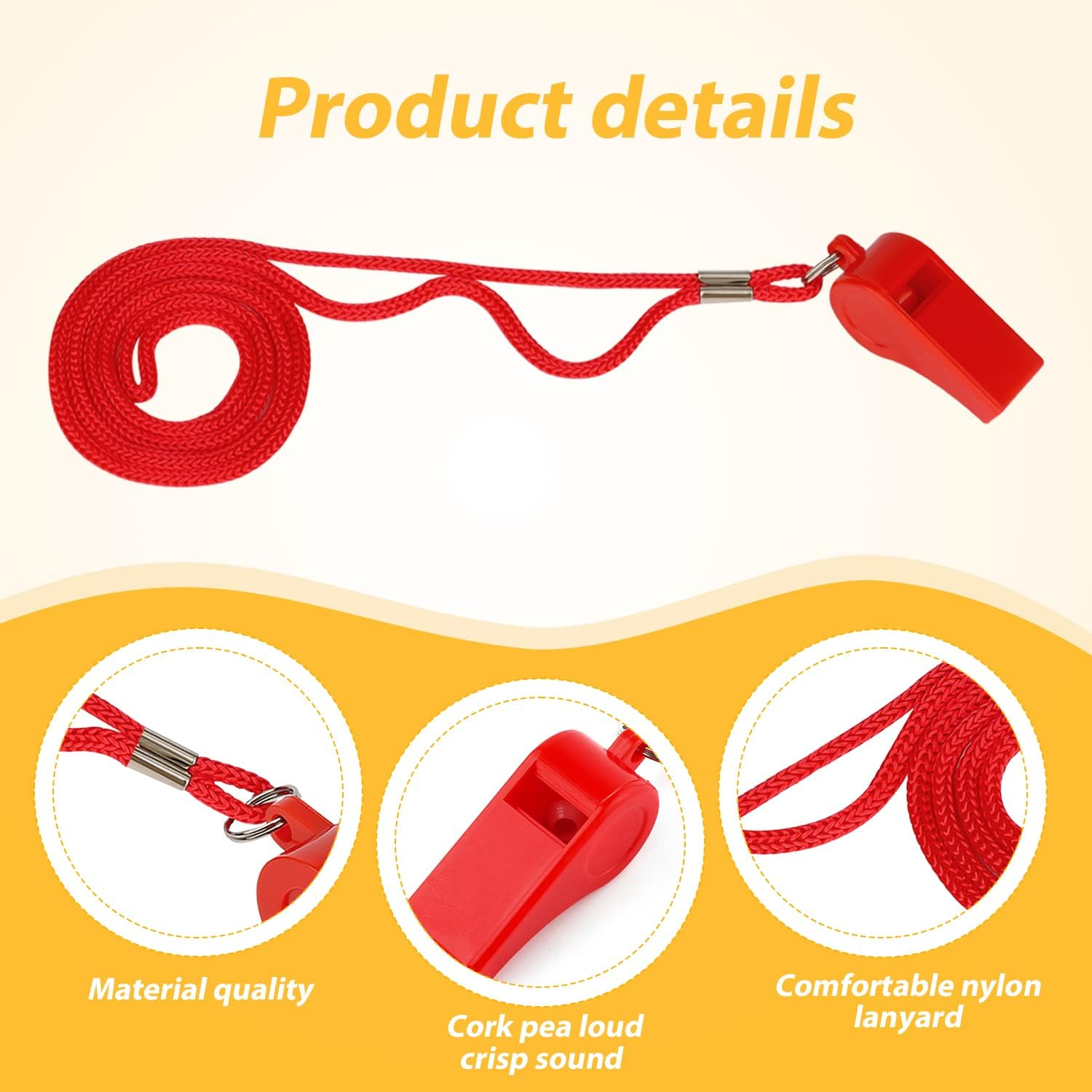 SAVITA 2Pcs Sports Whistles, Loud Sound ABS Plastic Whistle with Lanyard in Training Survival Emergency Sports for Kids Referee Coach Teacher Dog Training (Red) (YYD15288) image number 4